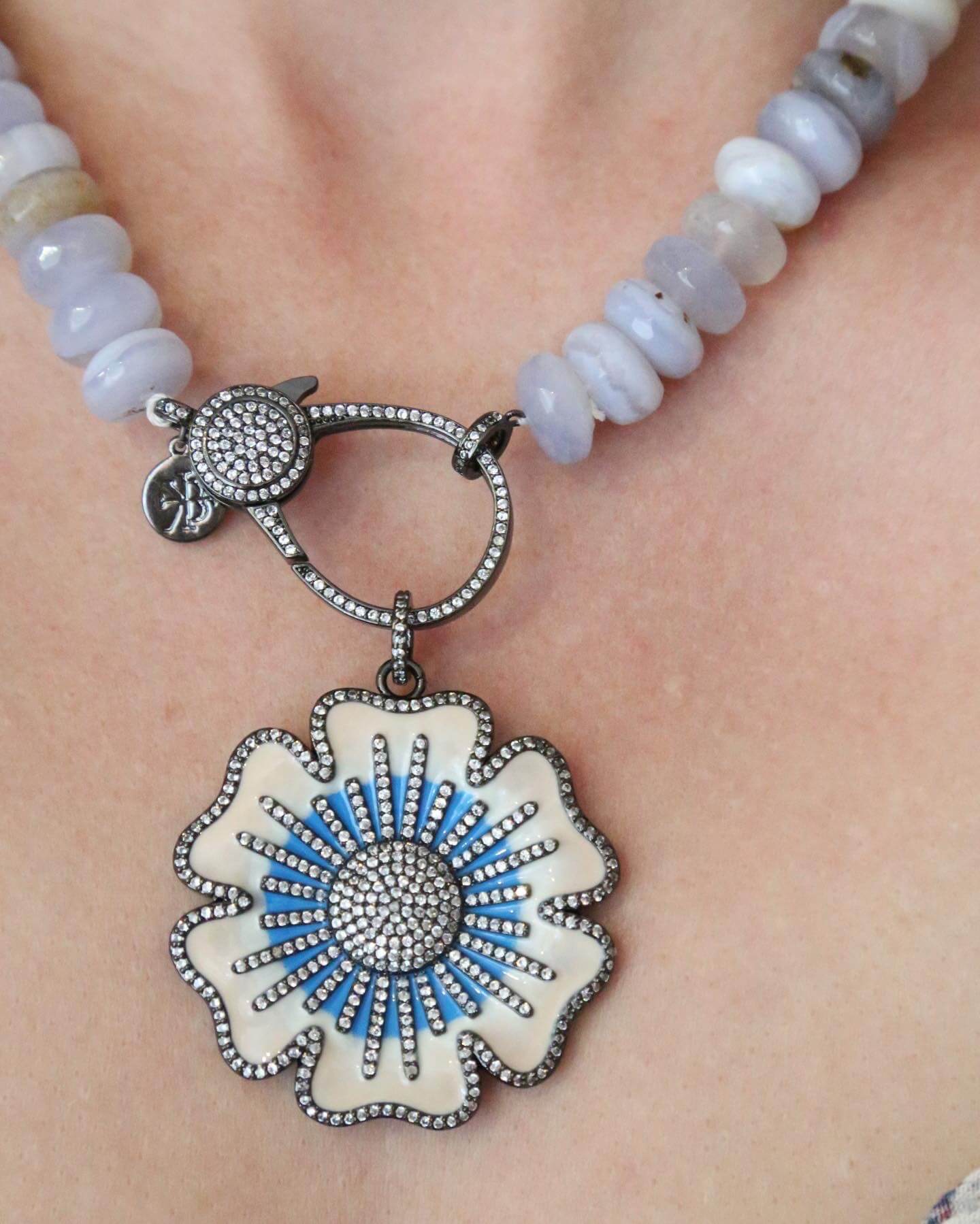 Blue Lace Agate Flower Pendant