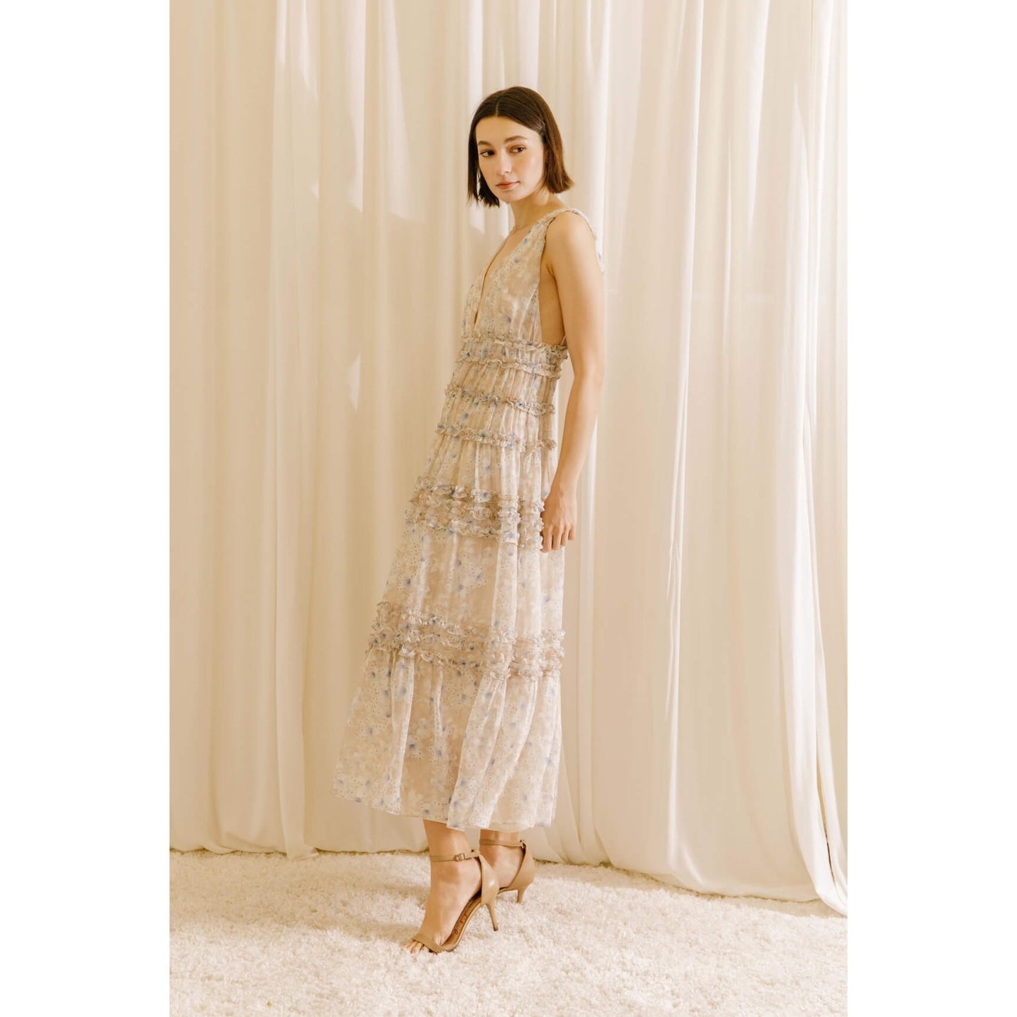 Lily Print Ruffled Midi Dress