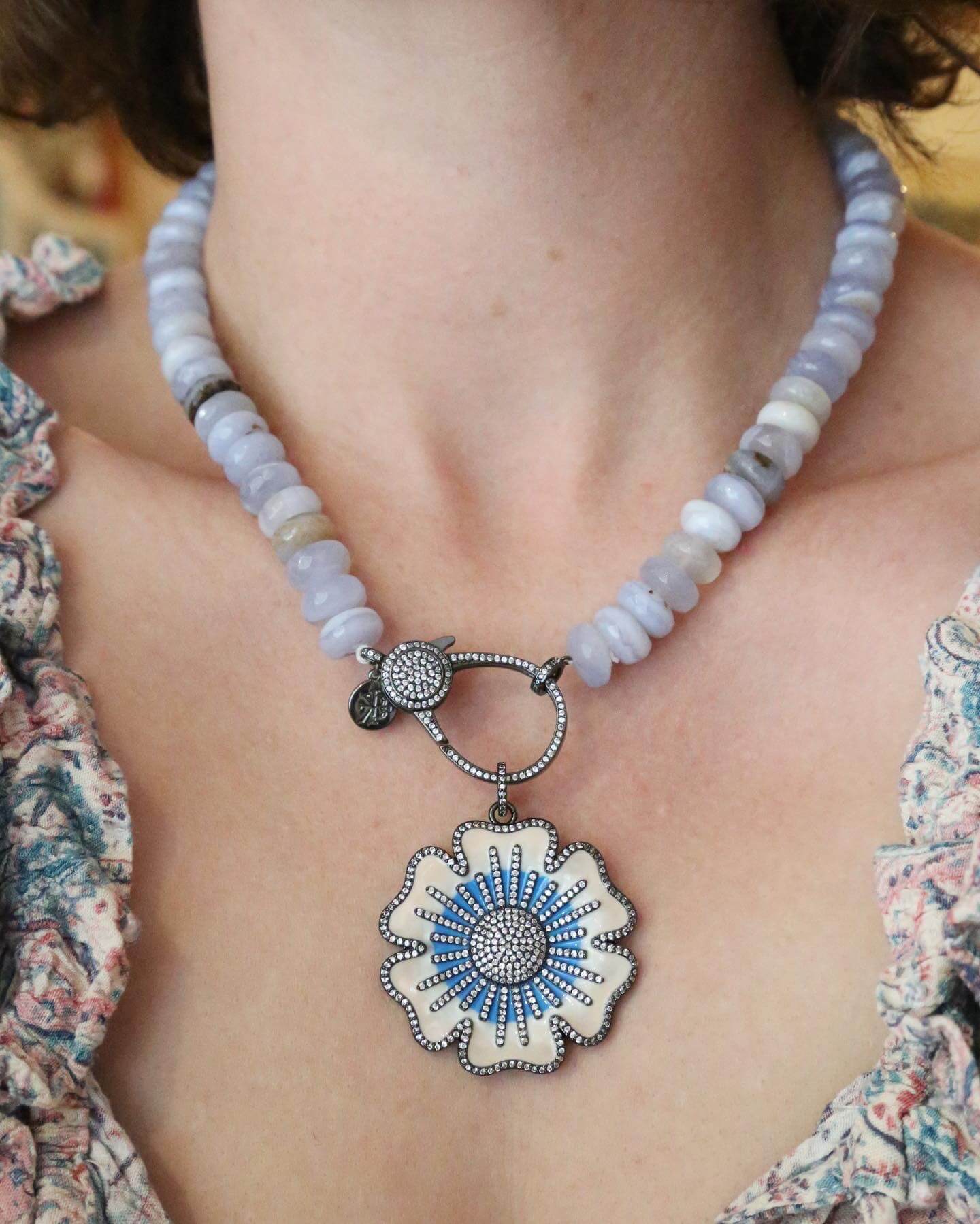 Blue Lace Agate Flower Pendant