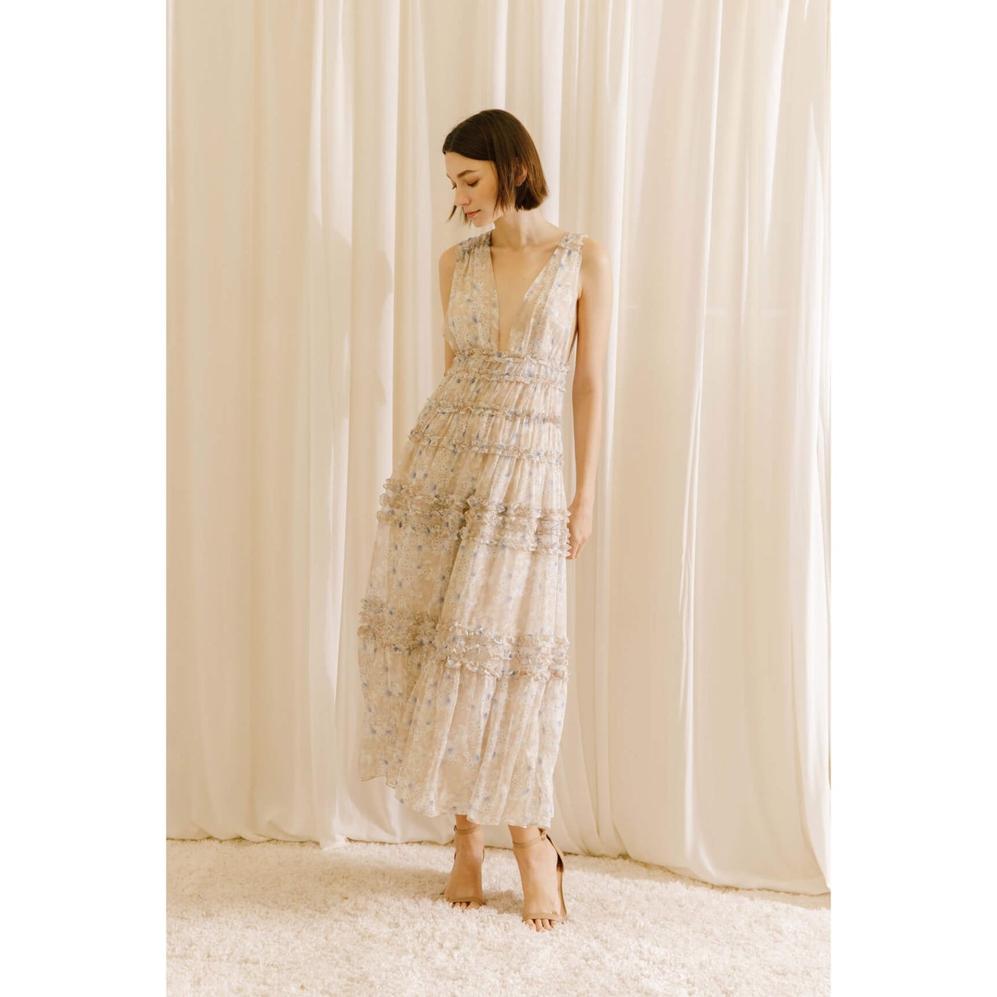 Lily Print Ruffled Midi Dress