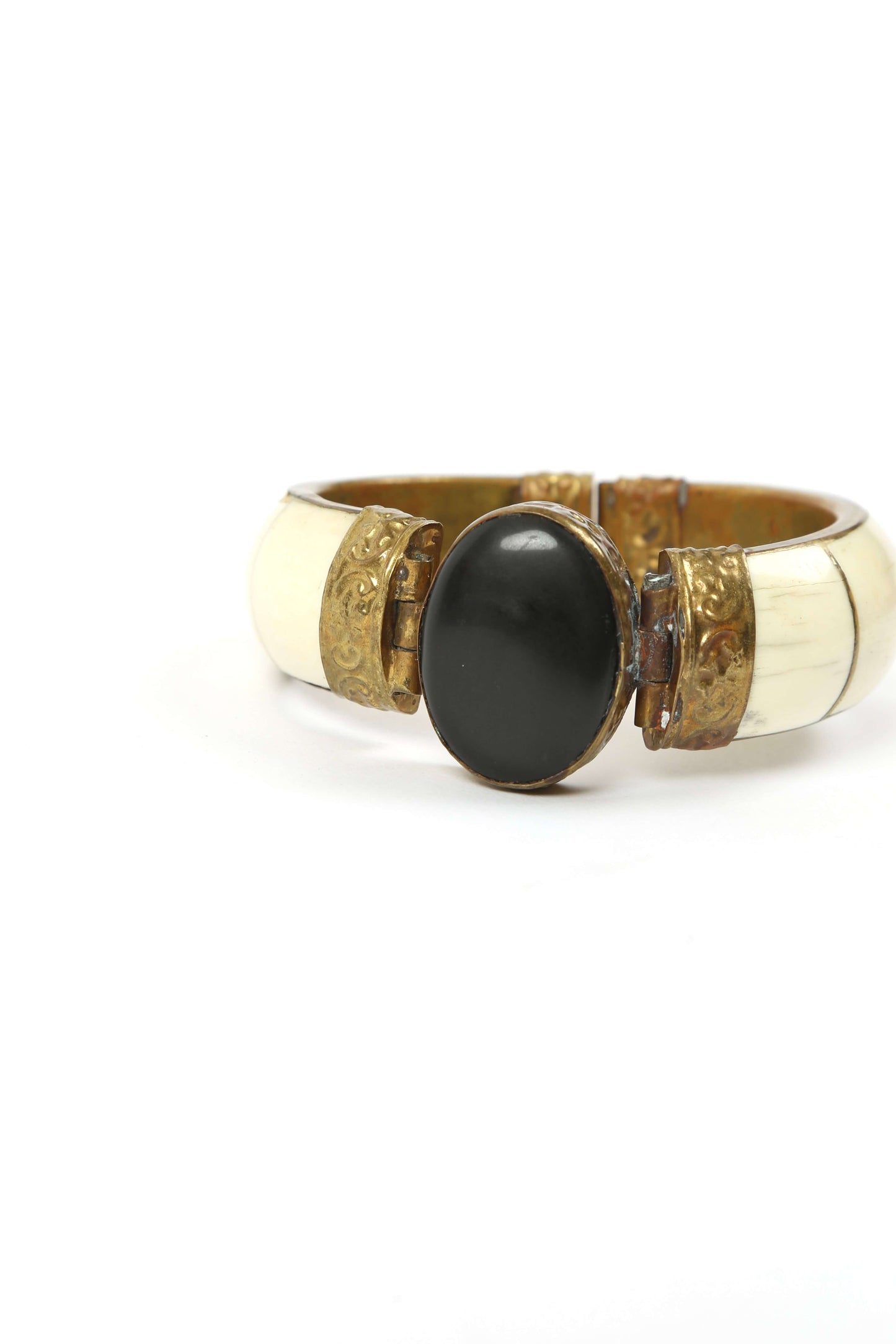 1970's Bone Inlay Brass Bangle