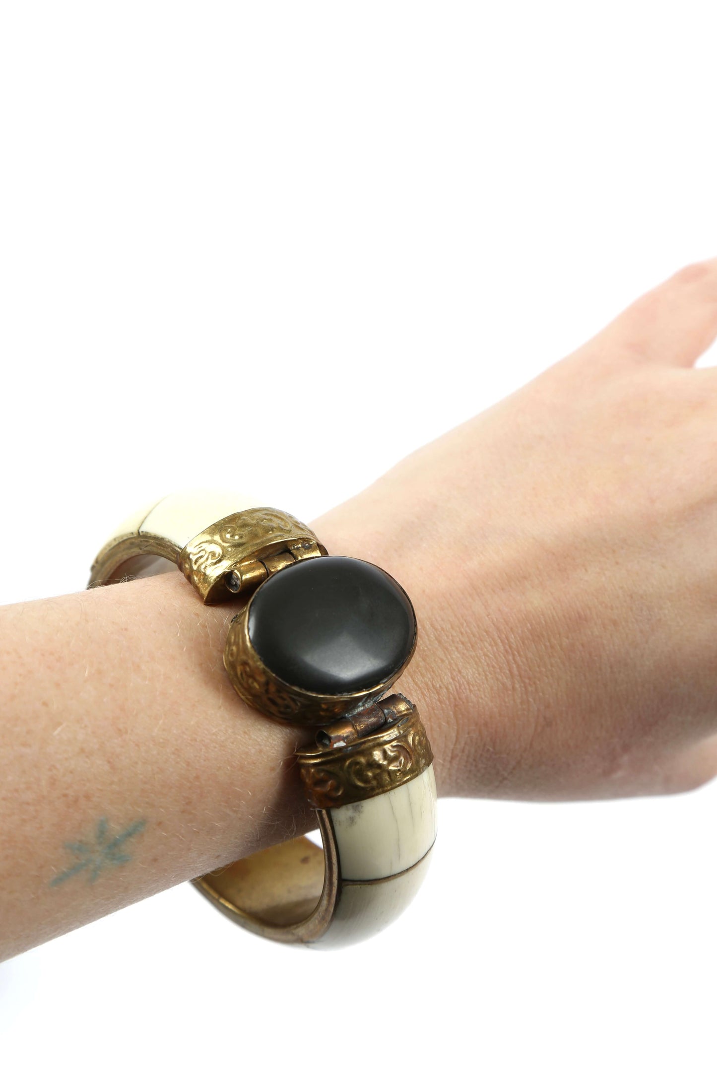 1970's Bone Inlay Brass Bangle