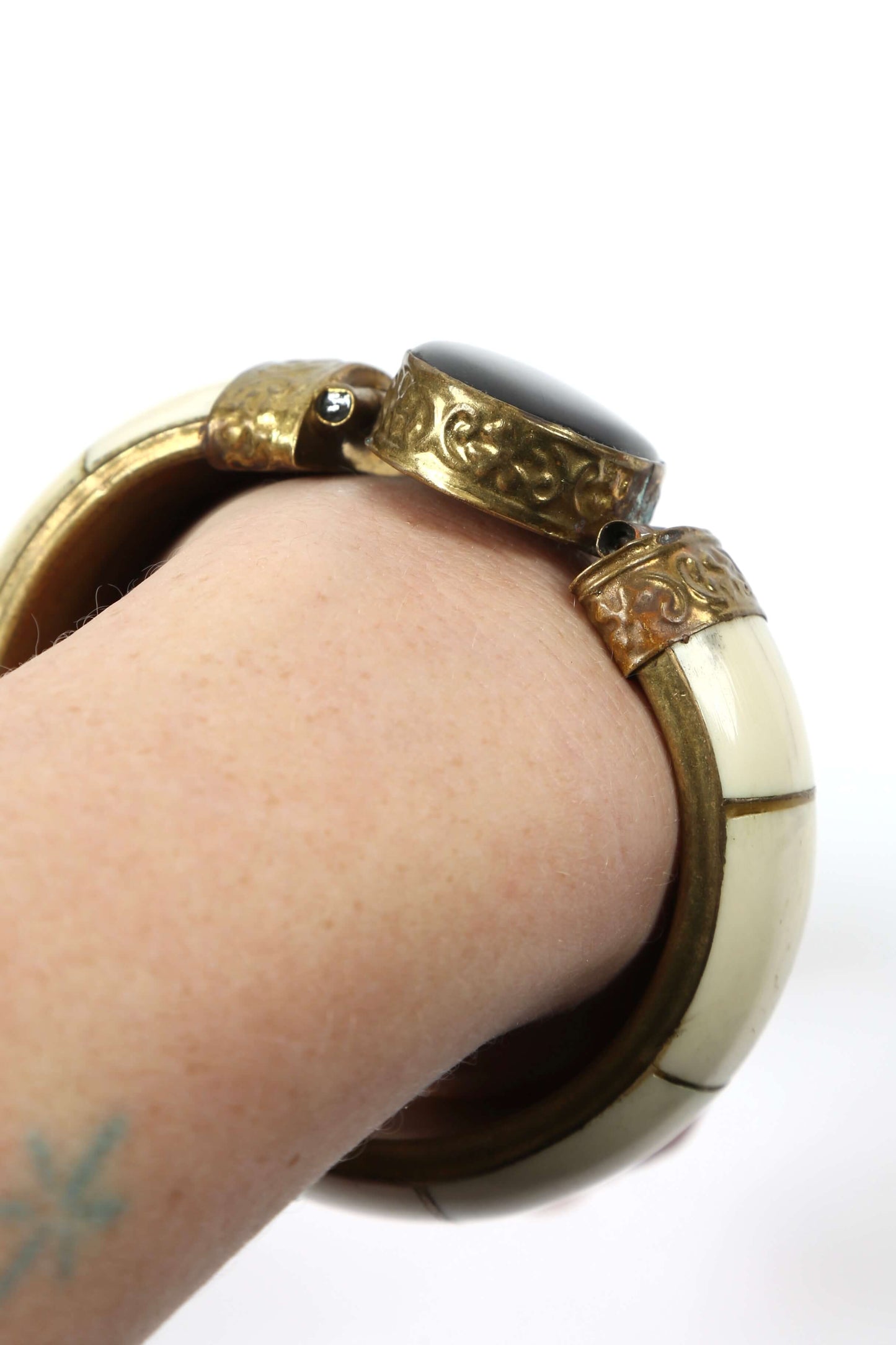 1970's Bone Inlay Brass Bangle