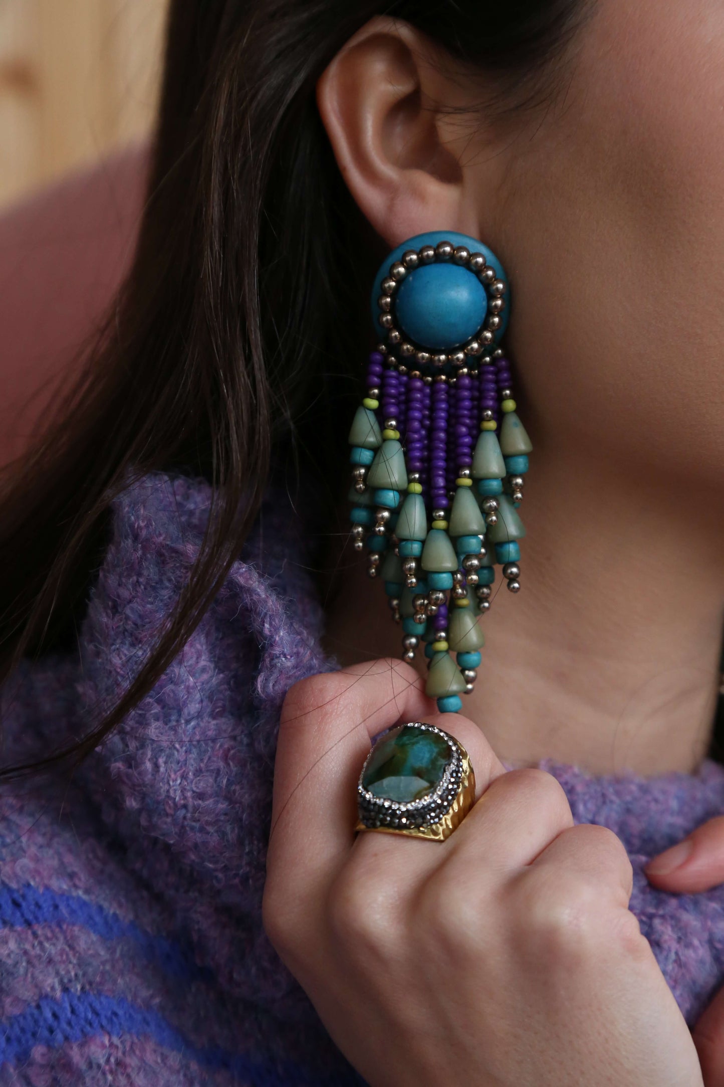1980's Beaded Fringe Statement Earrings