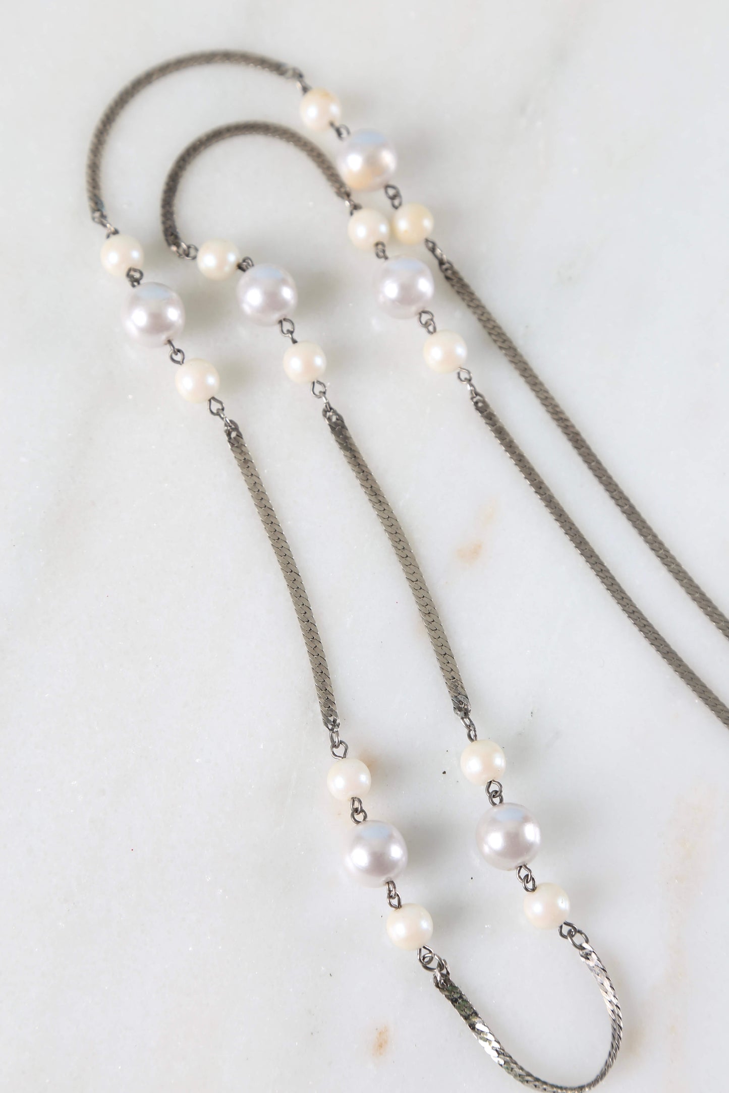 1960's Silver Faux Pearl Necklace
