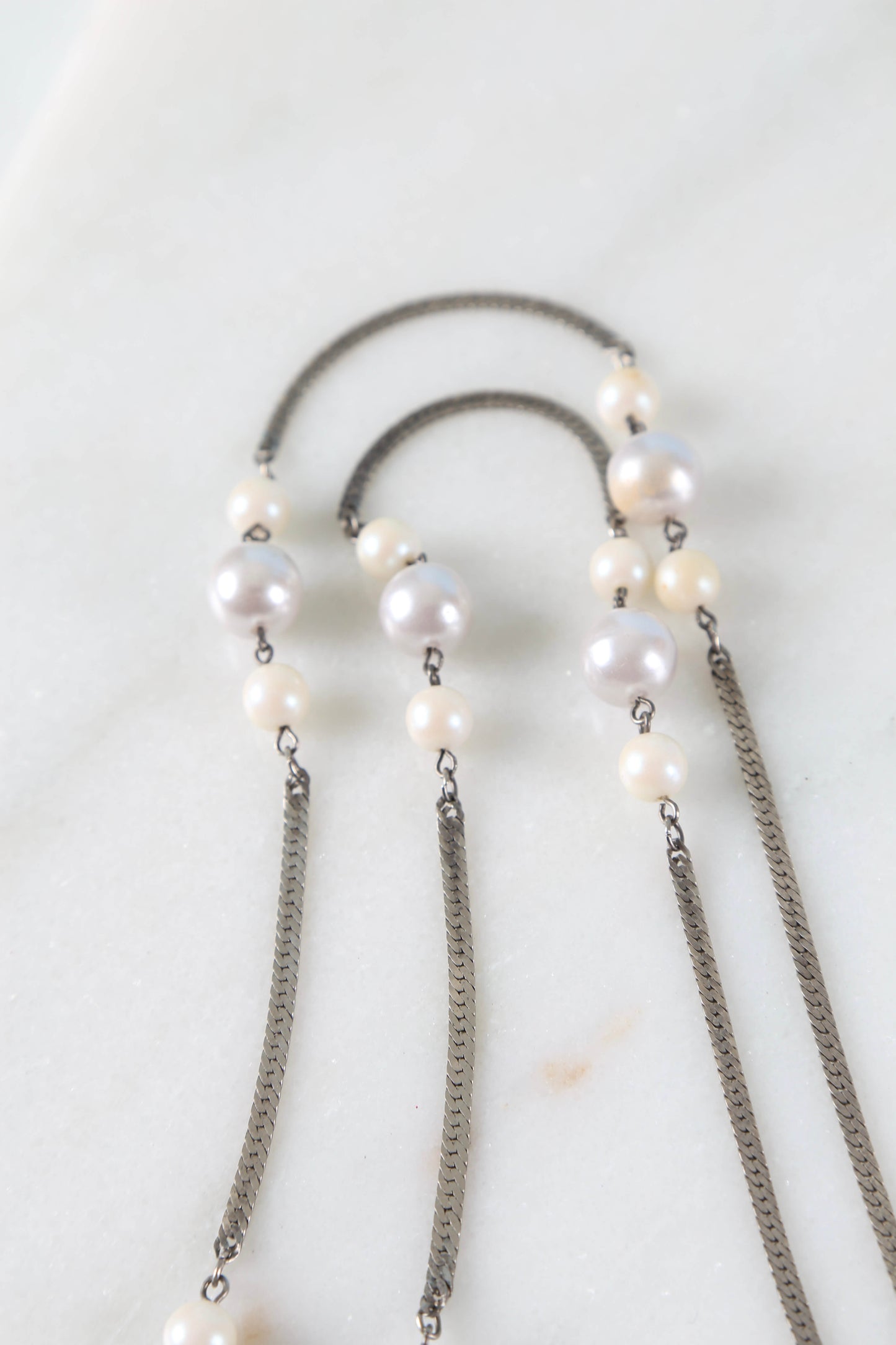 1960's Silver Faux Pearl Necklace