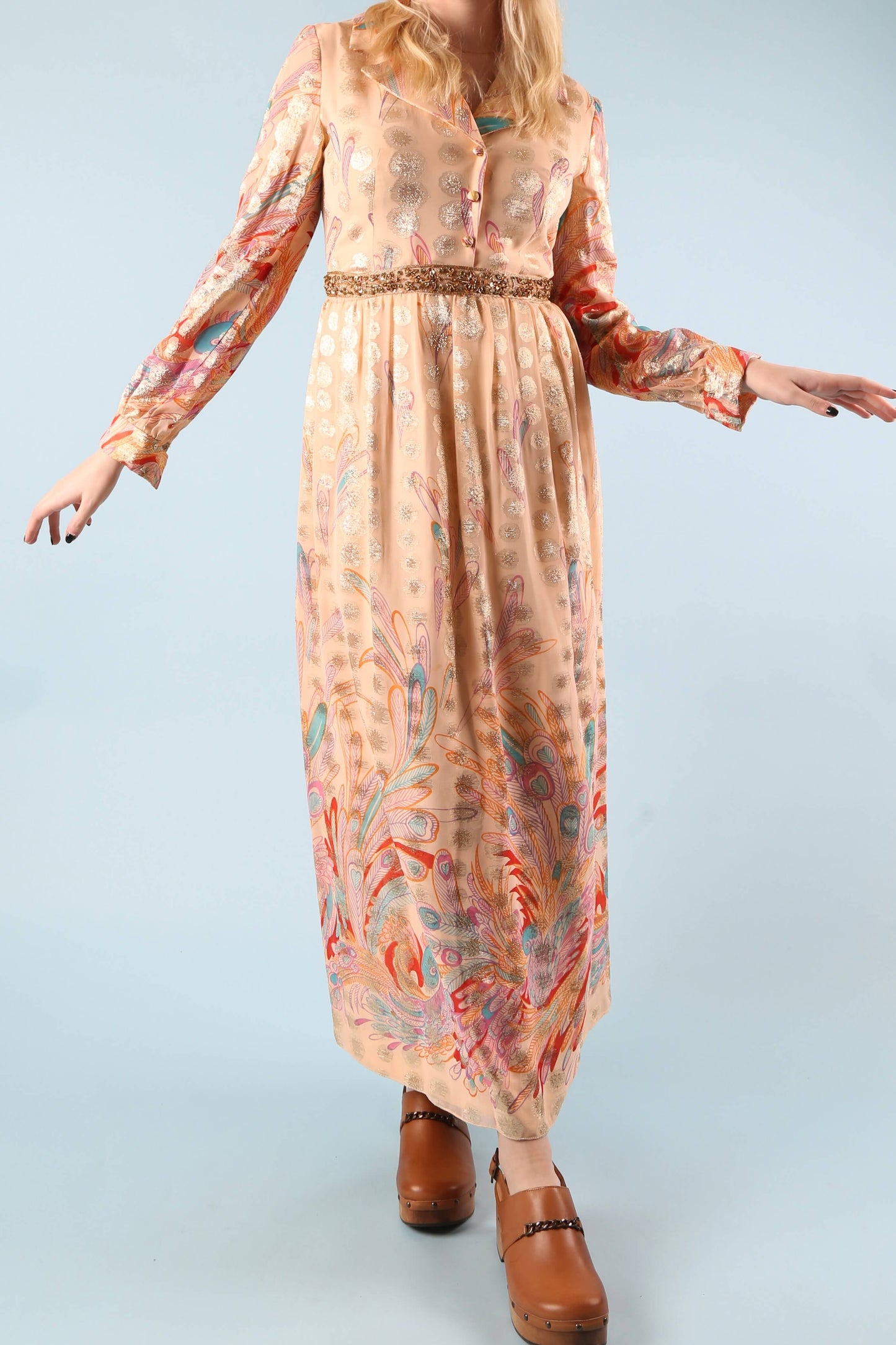1970's Lamé Peacock Dress