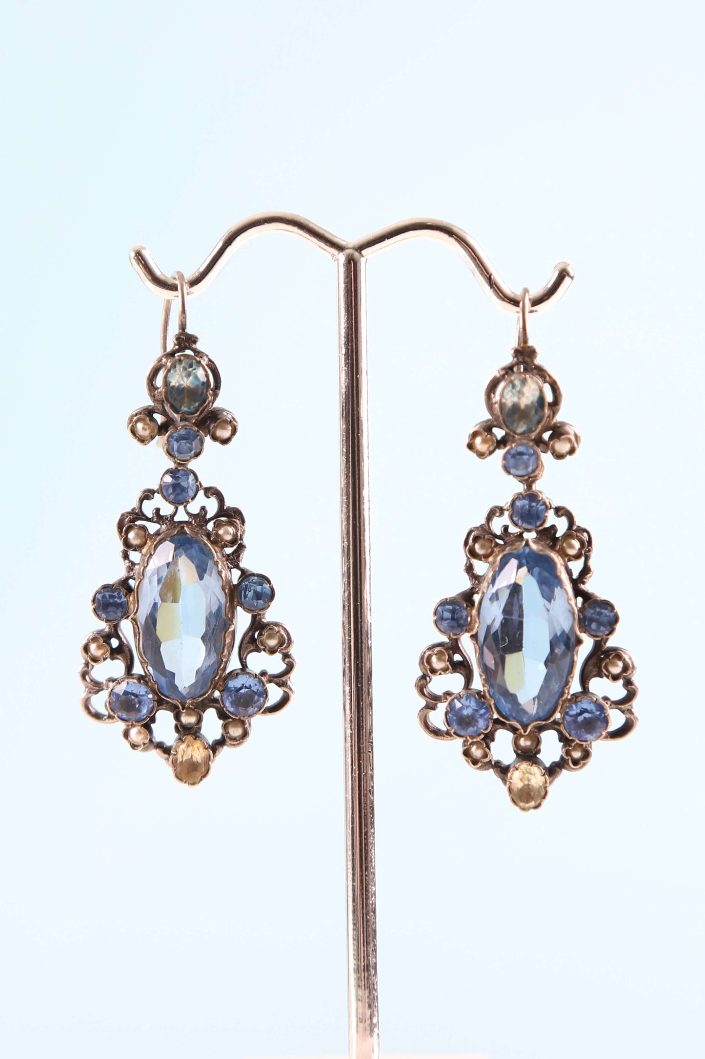 1870's RARE Something Blue Paste Earrings