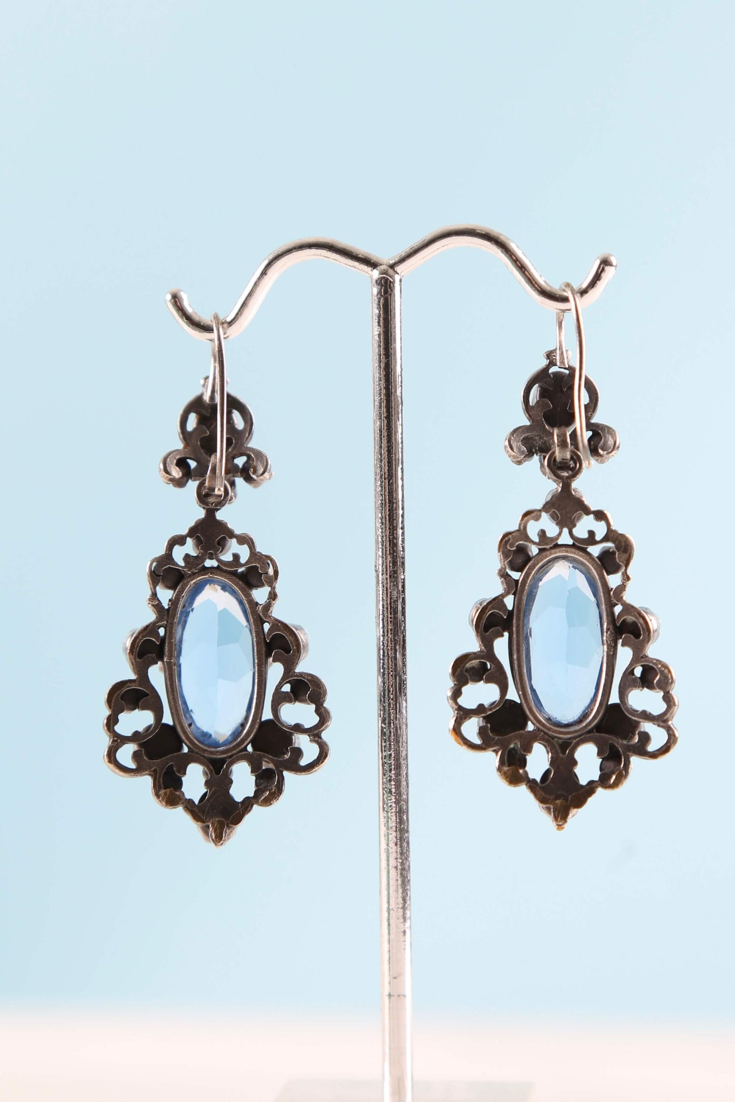 1870's RARE Something Blue Paste Earrings
