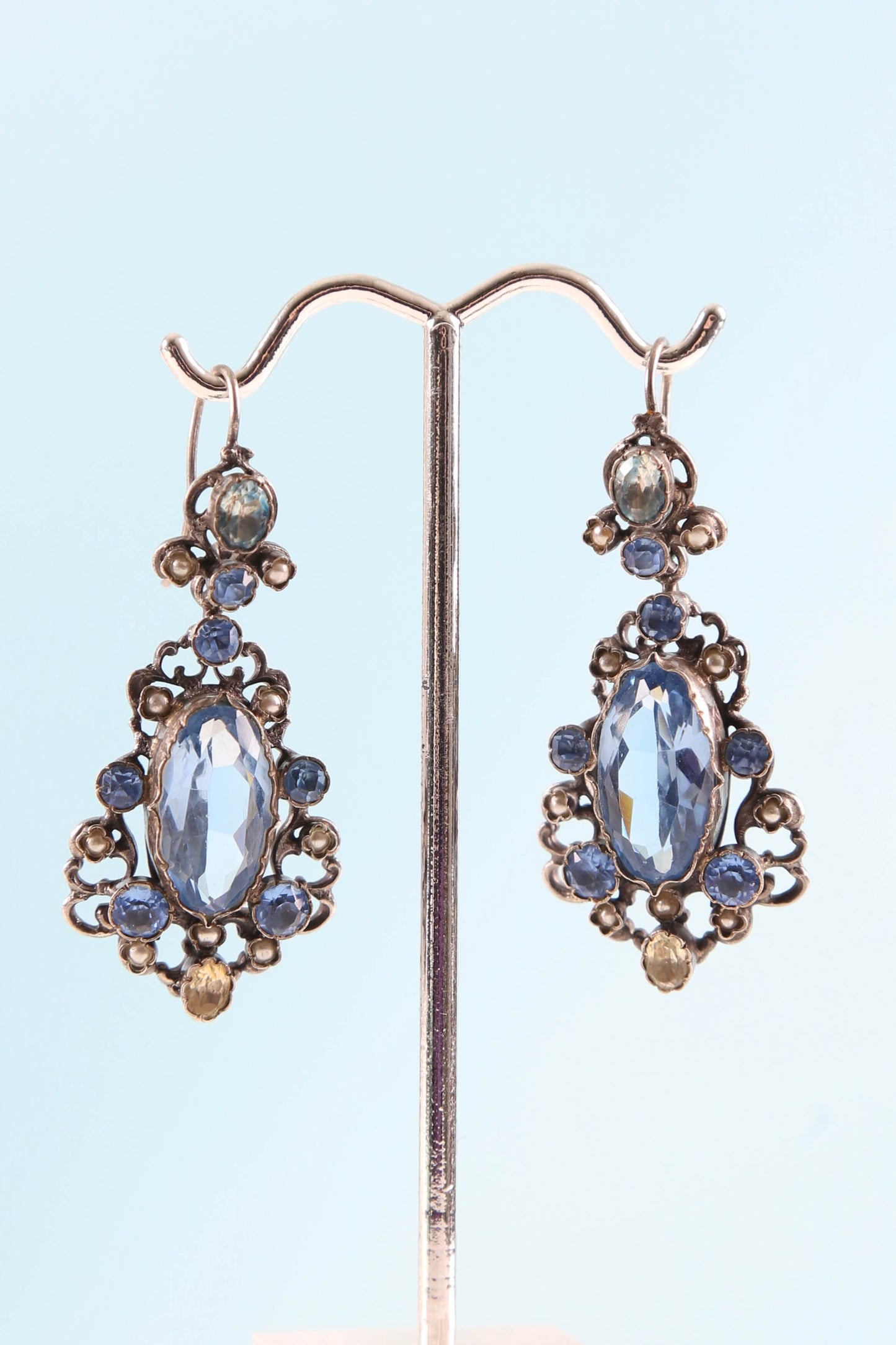 1870's RARE Something Blue Paste Earrings