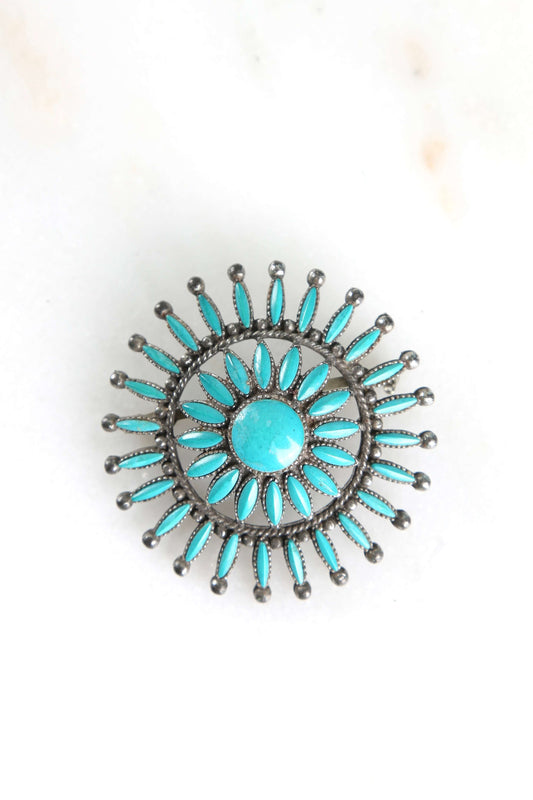 1970's Faux Turquoise Sun Brooch