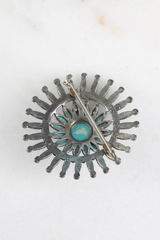 1970's Faux Turquoise Sun Brooch