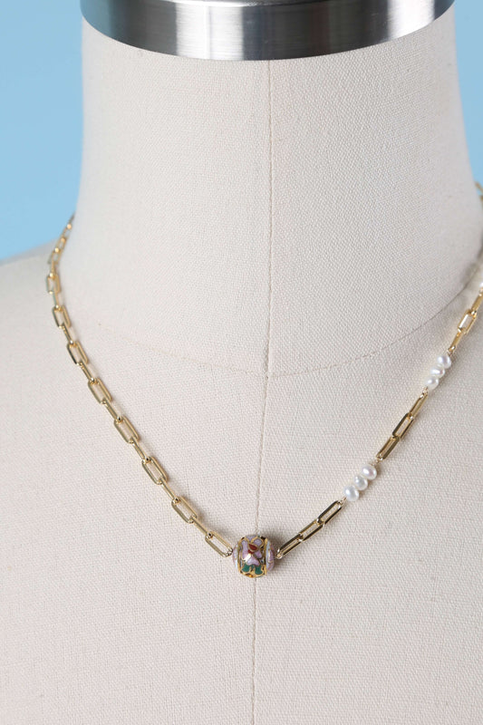 Italian Bead Clip Peal Necklace