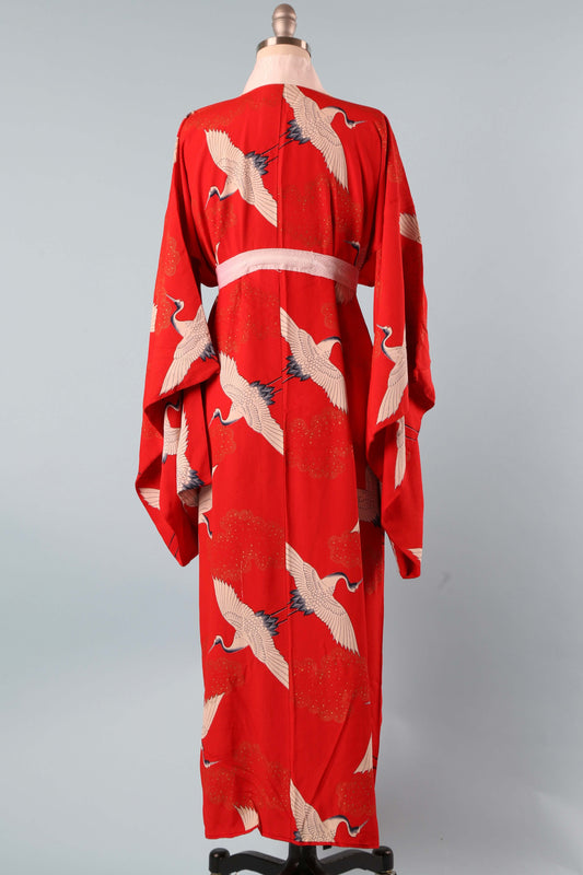 1950's Crimson Crane Kimono