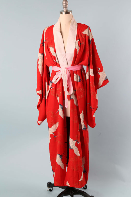 1950's Crimson Crane Kimono