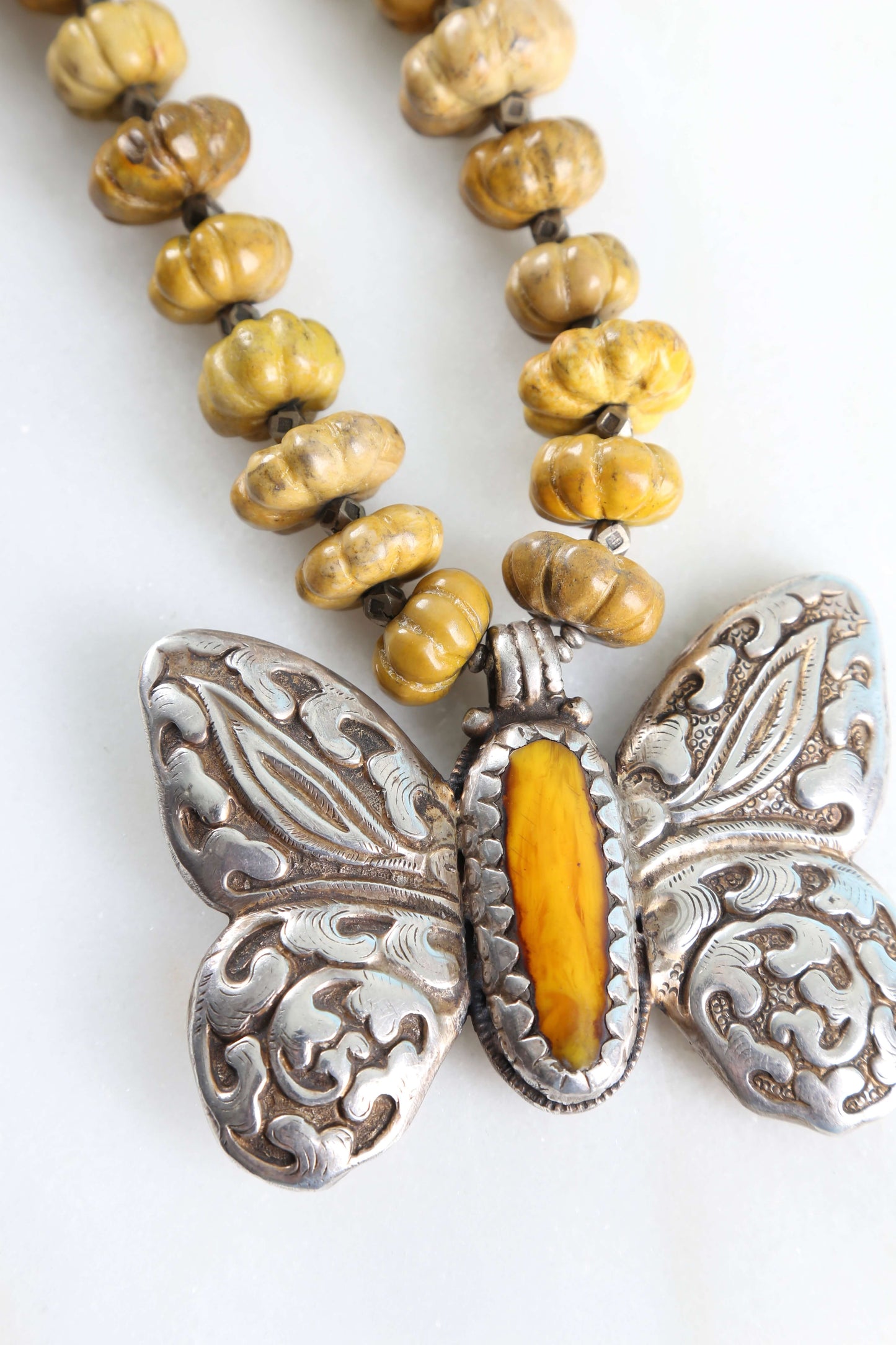 1970s Yellow Jasper Butterfly Necklace