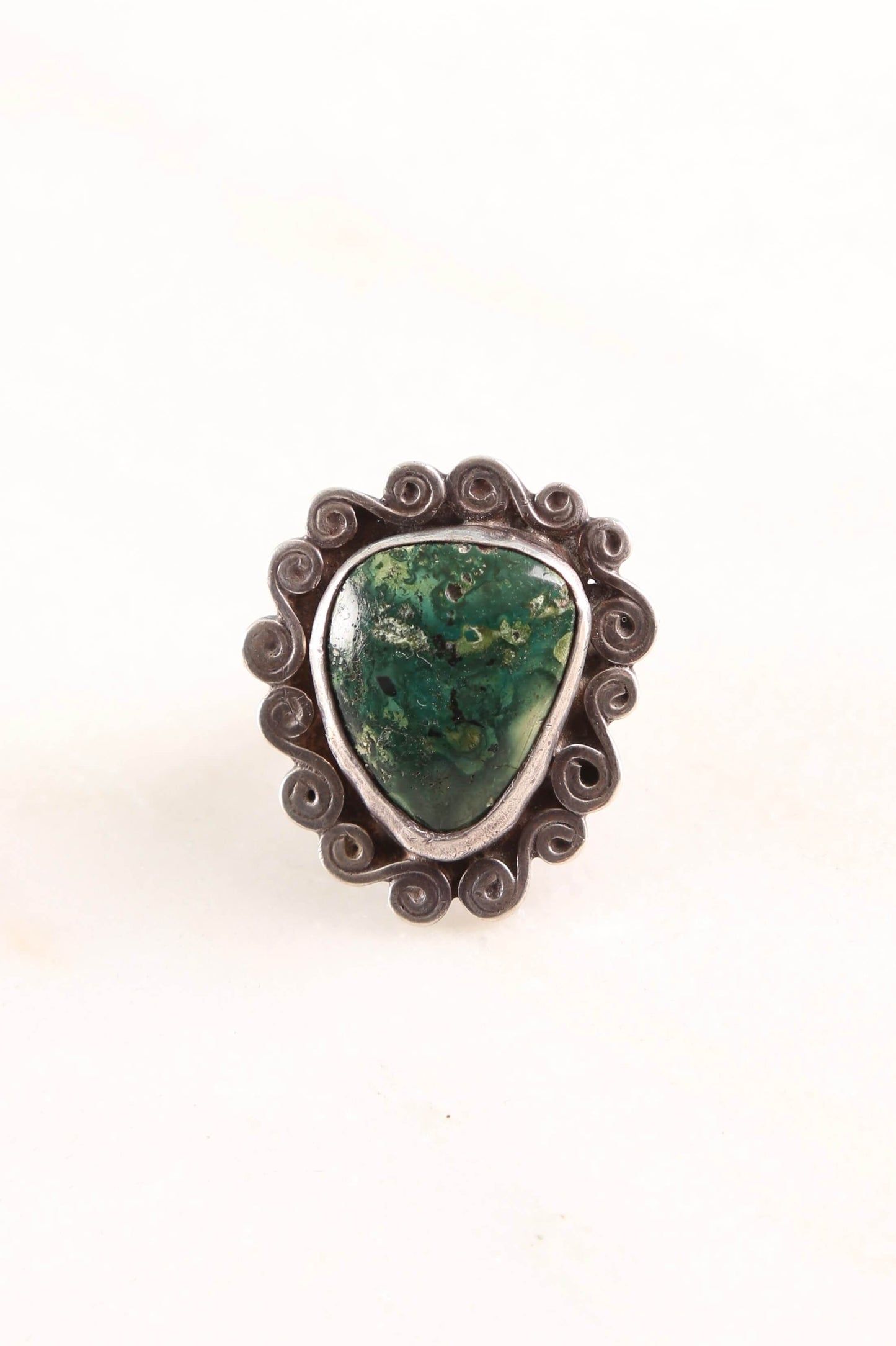 1960s Sterling and Malachite Ring (Size 6.25)