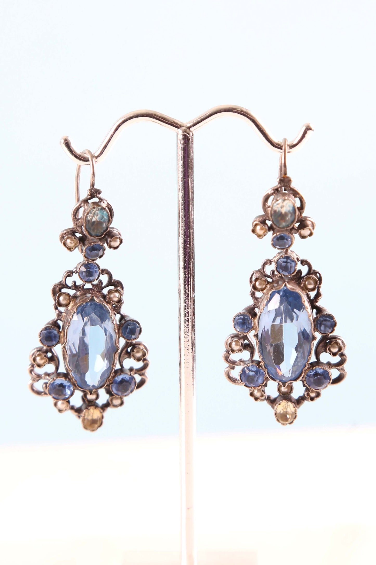 1870's RARE Something Blue Paste Earrings