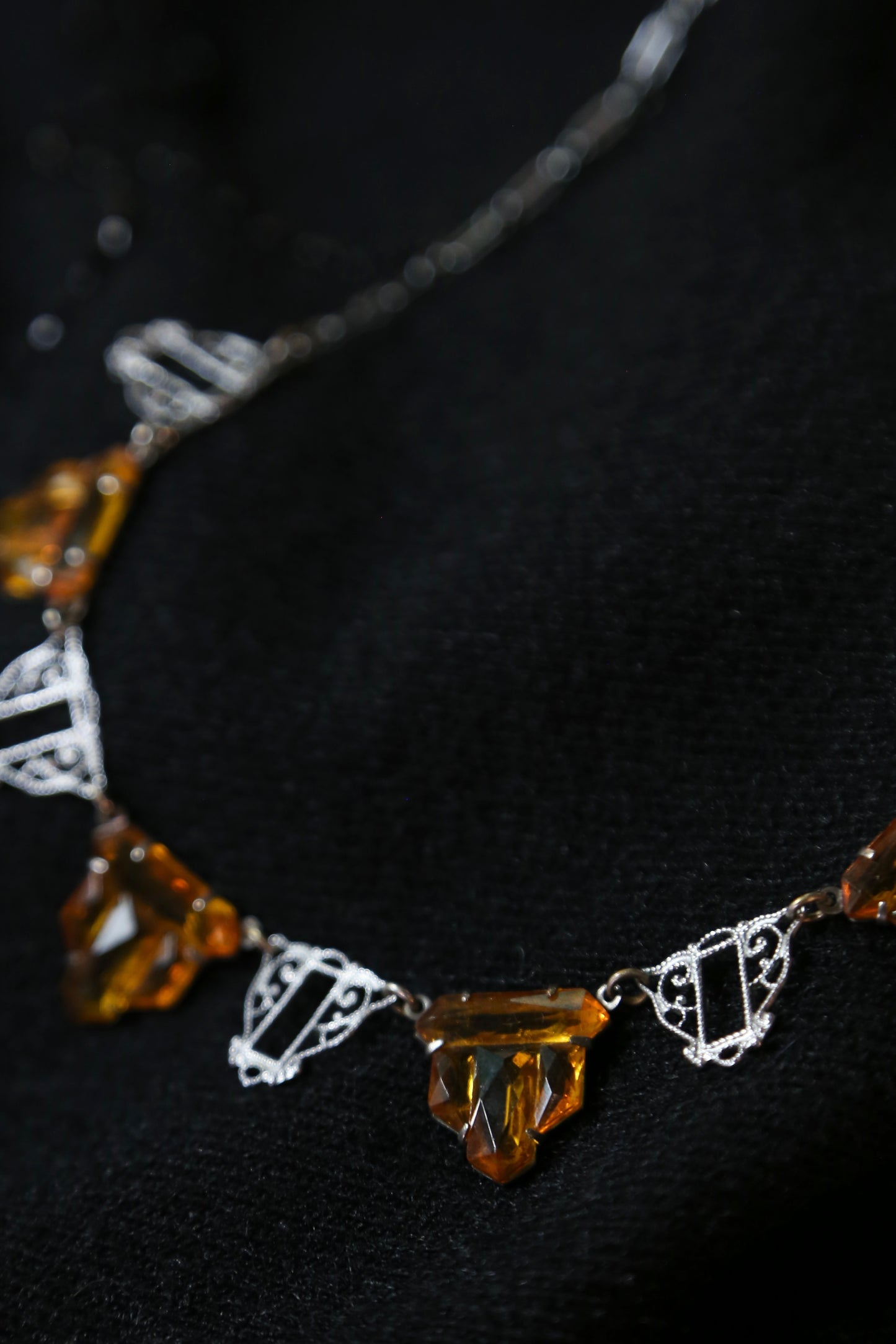 1930's Amber Glass Filigree Necklace