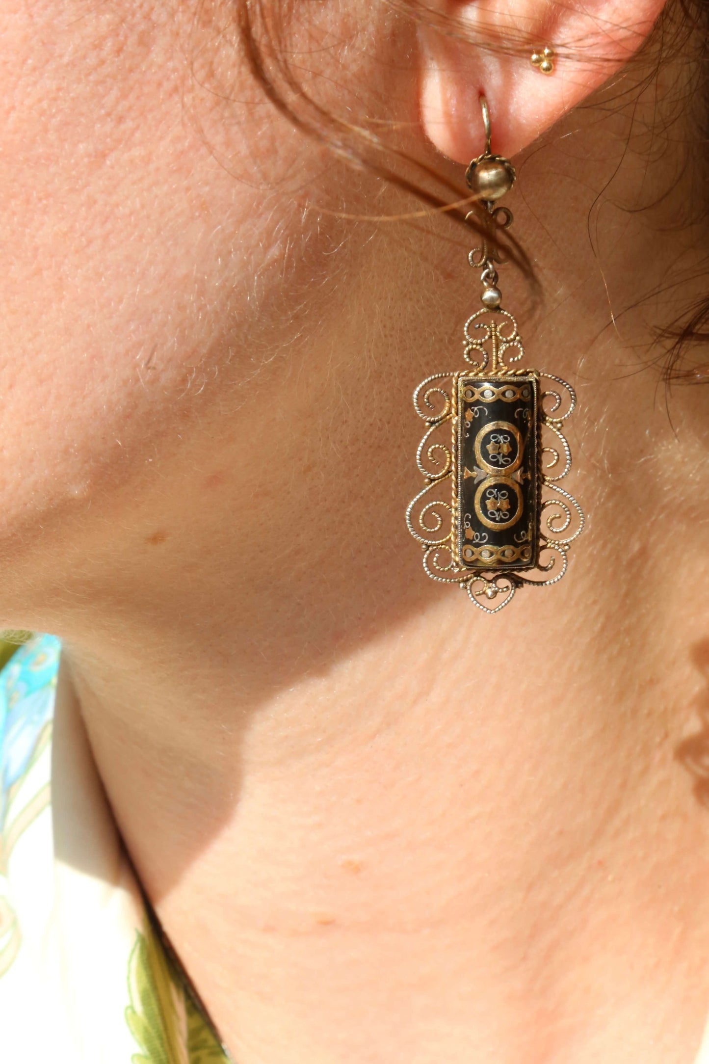 1860's Piqué Inlay Earrings RARE