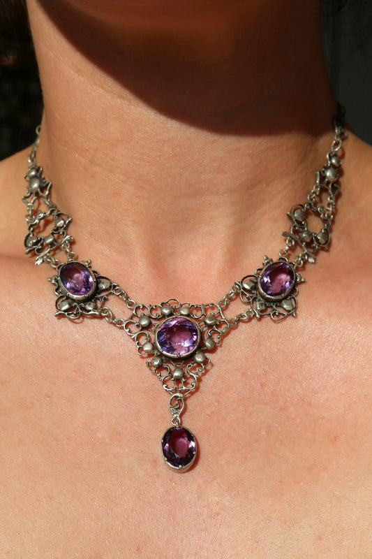 1890's Victorian Sterling & Amethyst Necklace