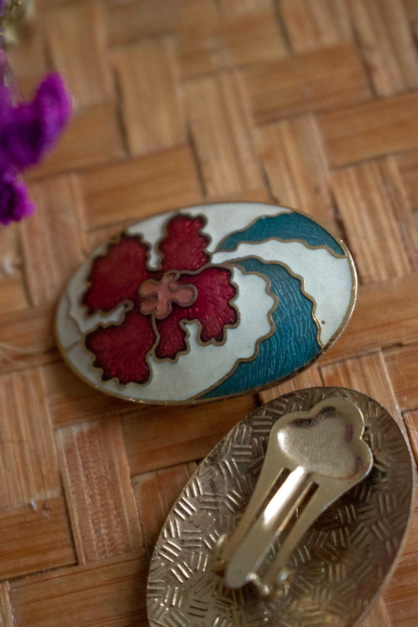 1970's Cloisonné Floral Clip Earrings