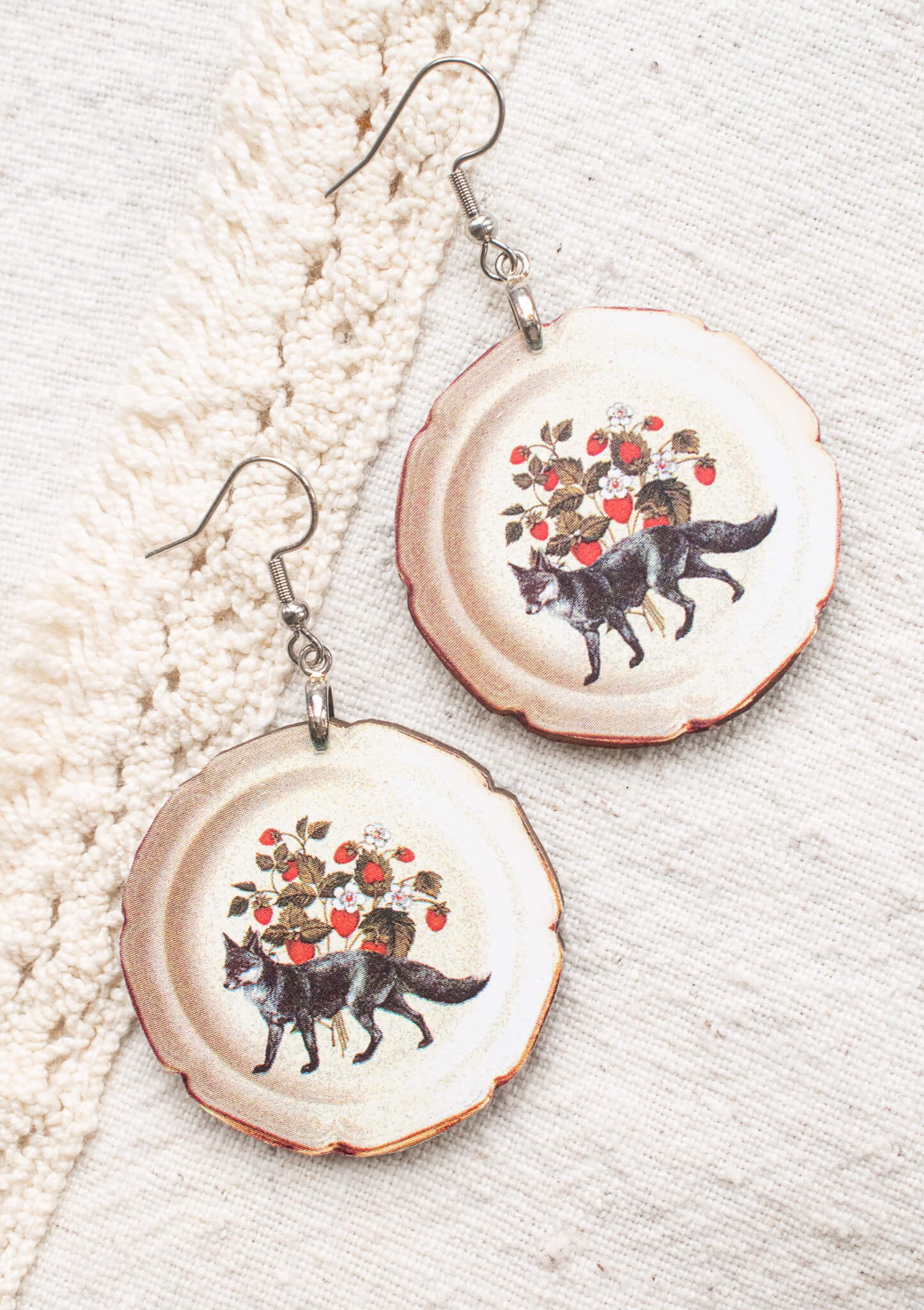 Wooden Fox Earrings