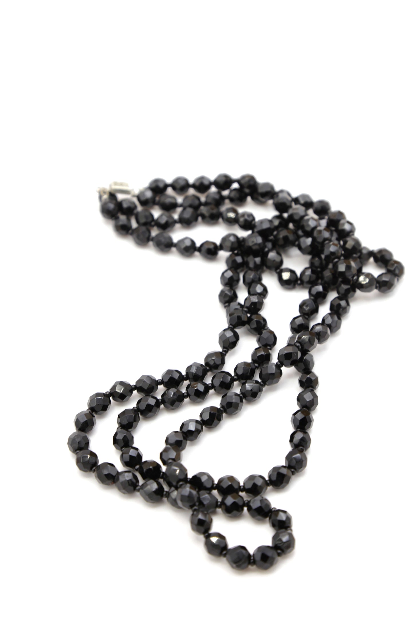 1940's Black Crystal and Sterling Necklace