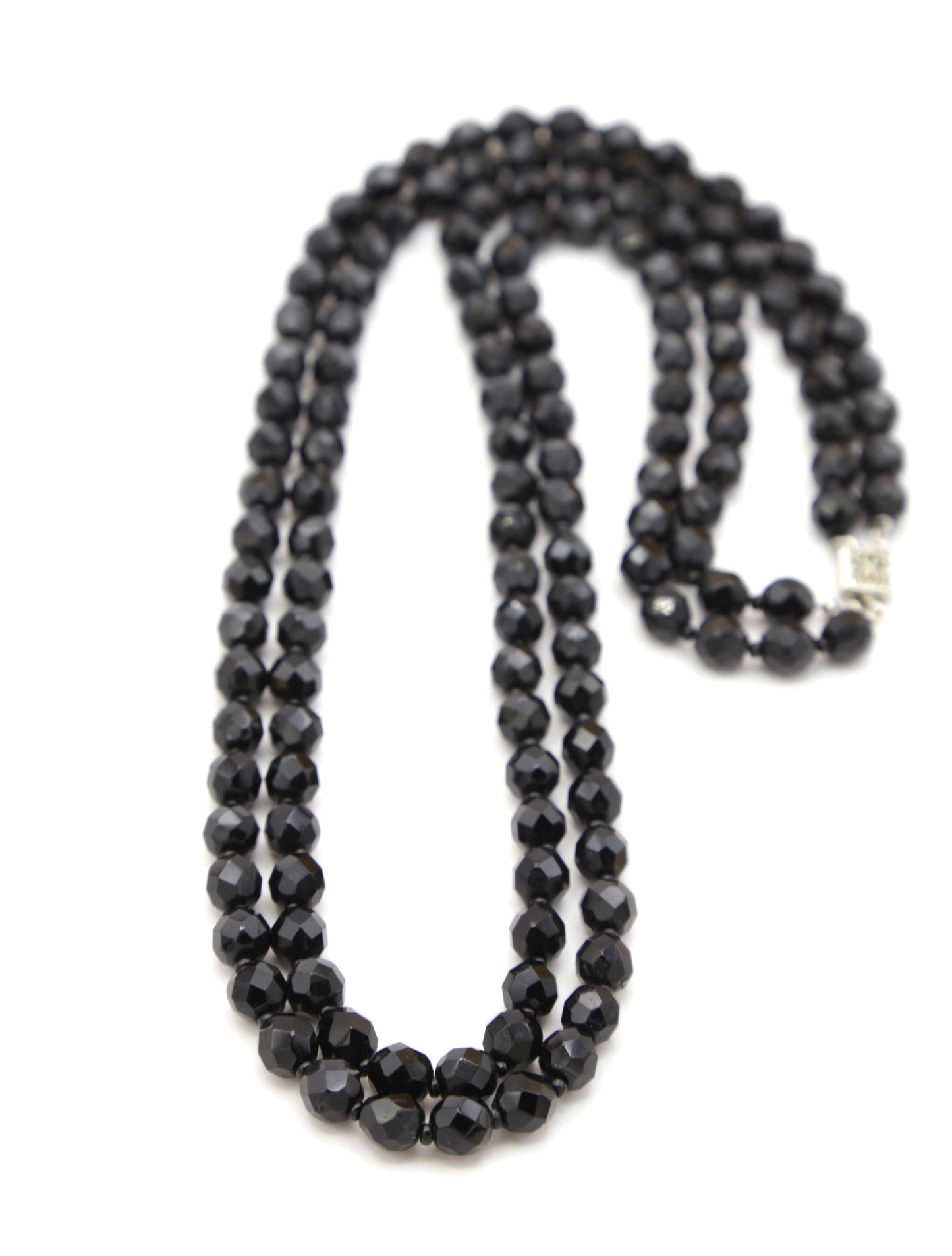 1940's Black Crystal and Sterling Necklace