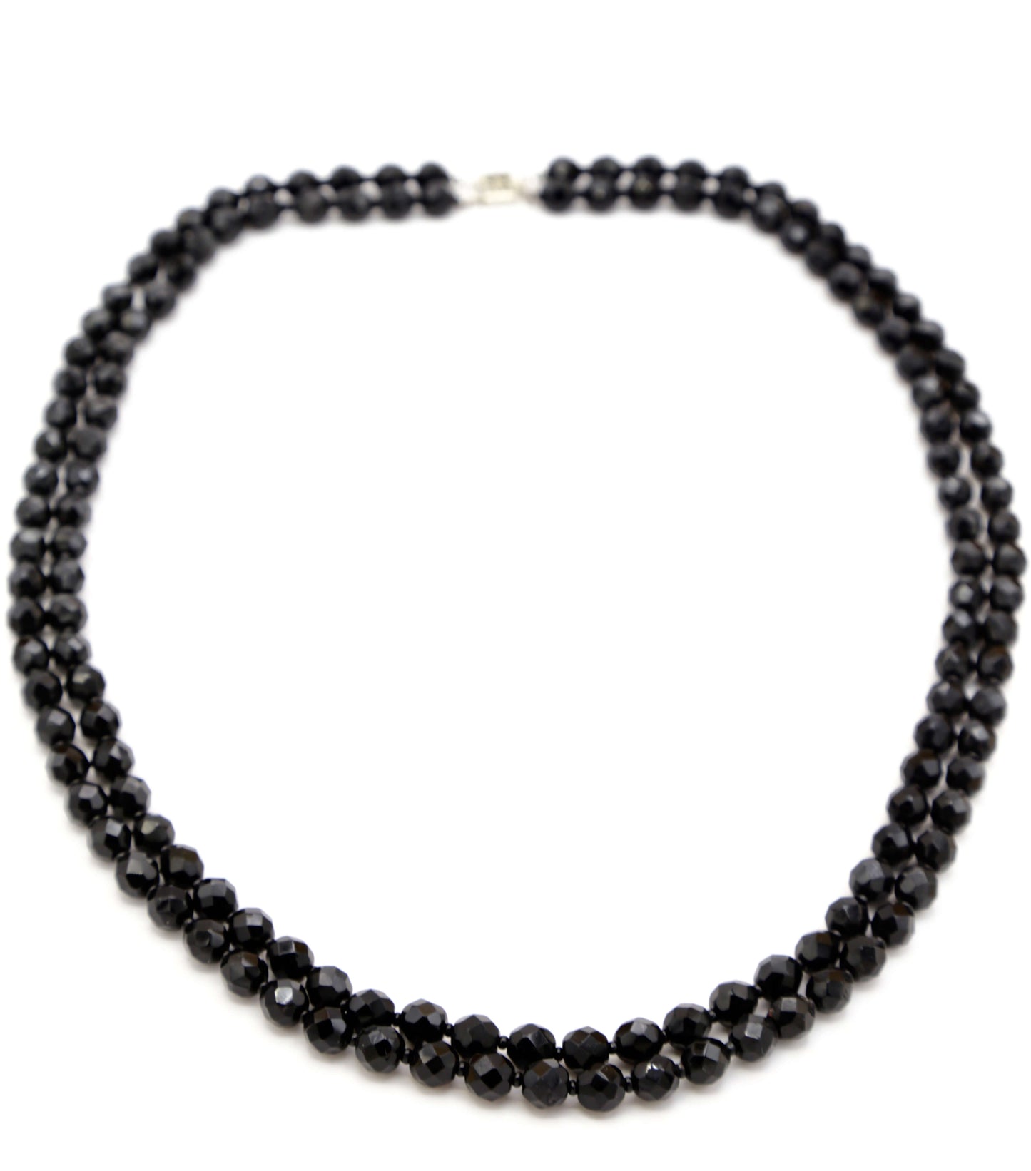 1940's Black Crystal and Sterling Necklace