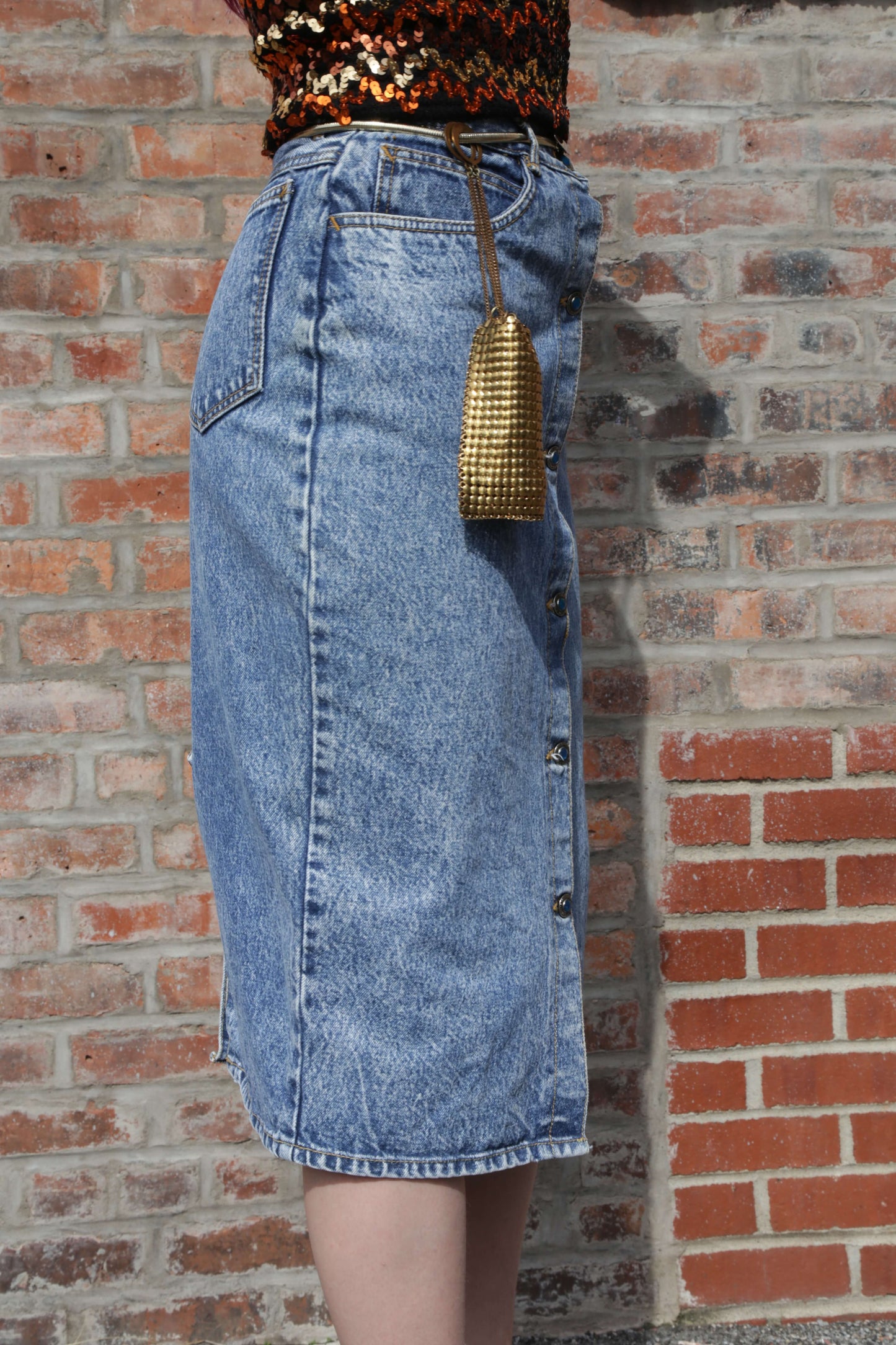 1980's Bejeweled Denim Skirt