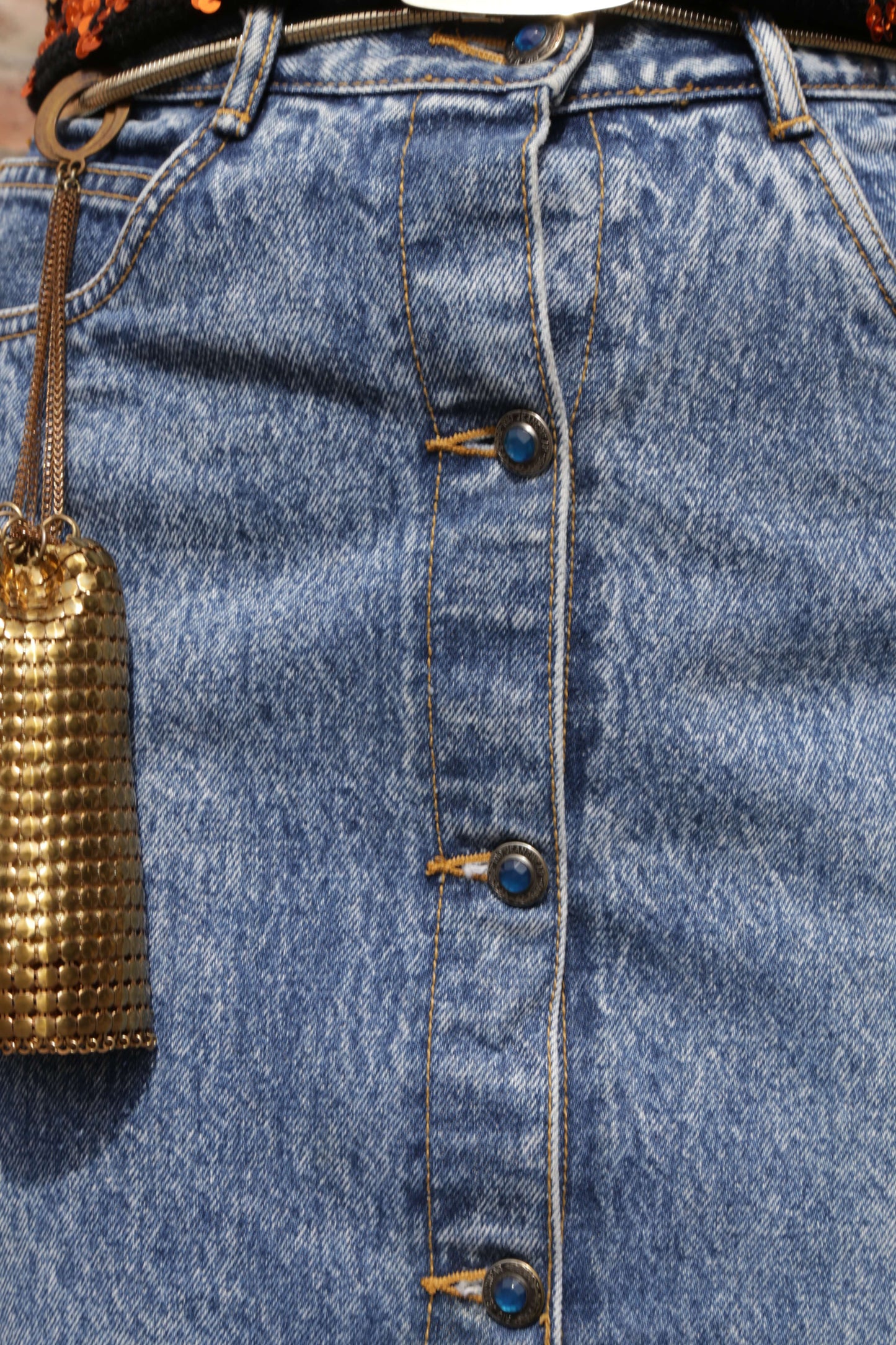 1980's Bejeweled Denim Skirt