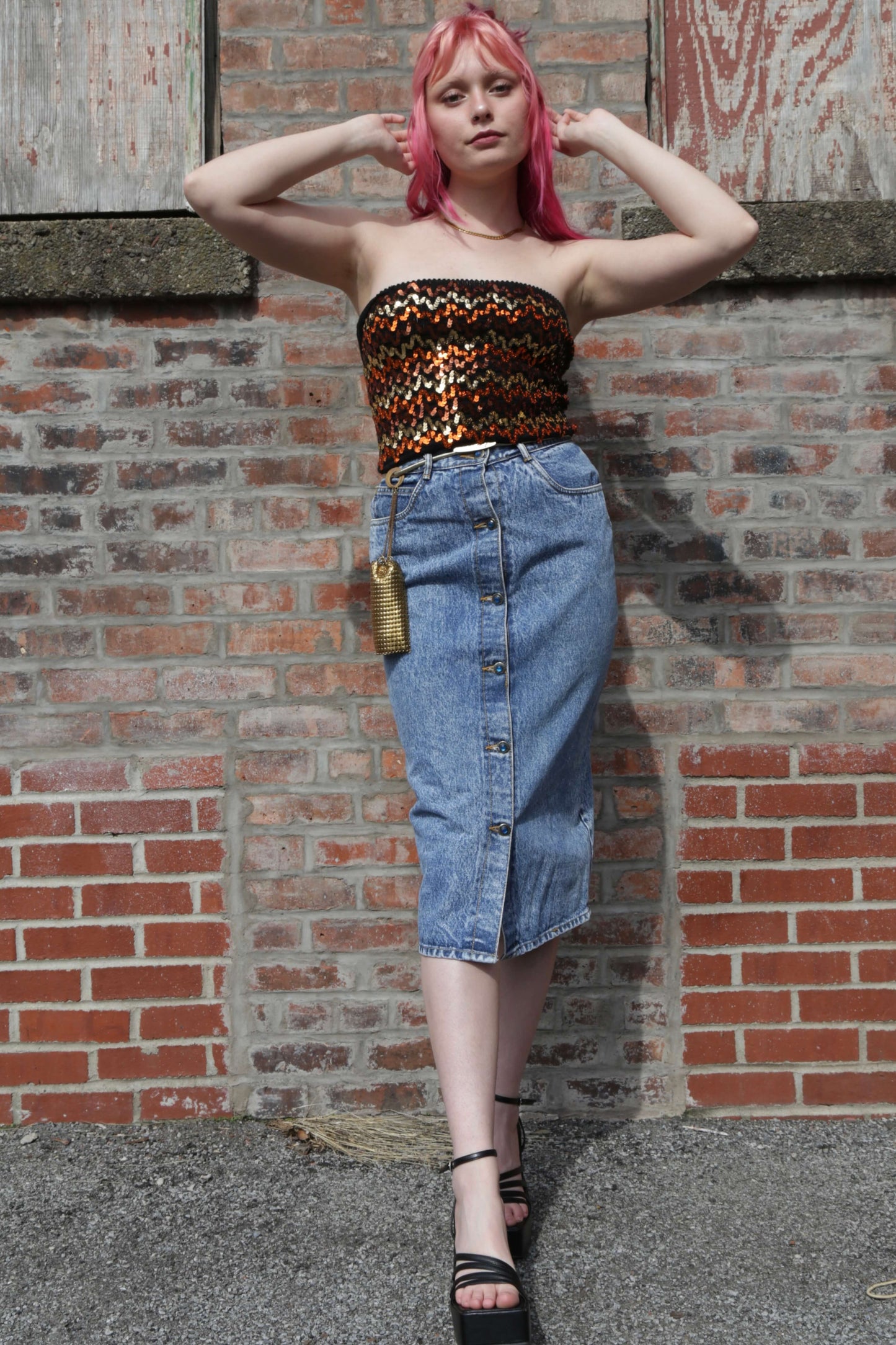 1980's Bejeweled Denim Skirt