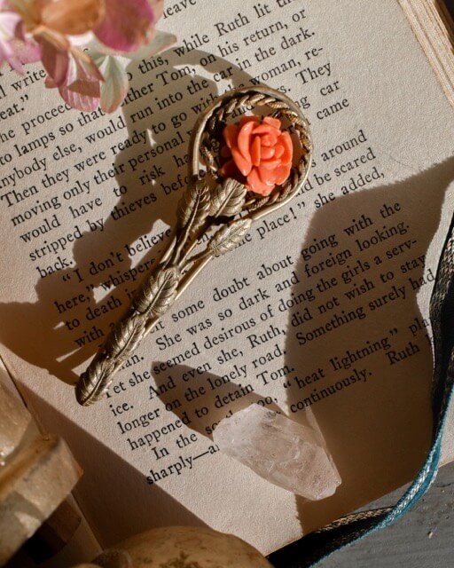 1930's Brass and Celluloid Rose Brooch