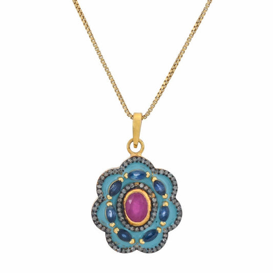 Emmaline Diamond Sapphire and Ruby Enamel Pendant