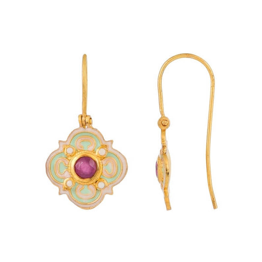 Sophia Ruby & Pearl Enamel Earrings