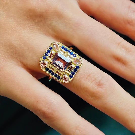 Sapphire Morganite Deco Cocktail Ring