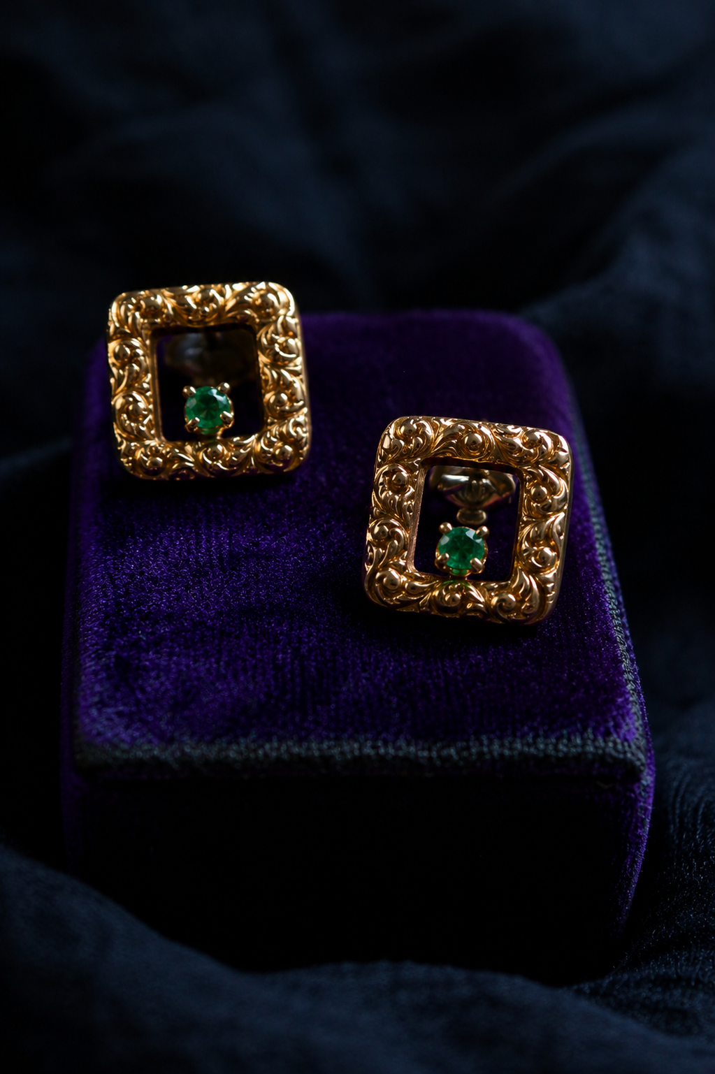 1893 14KT Gold and Emerald Studs