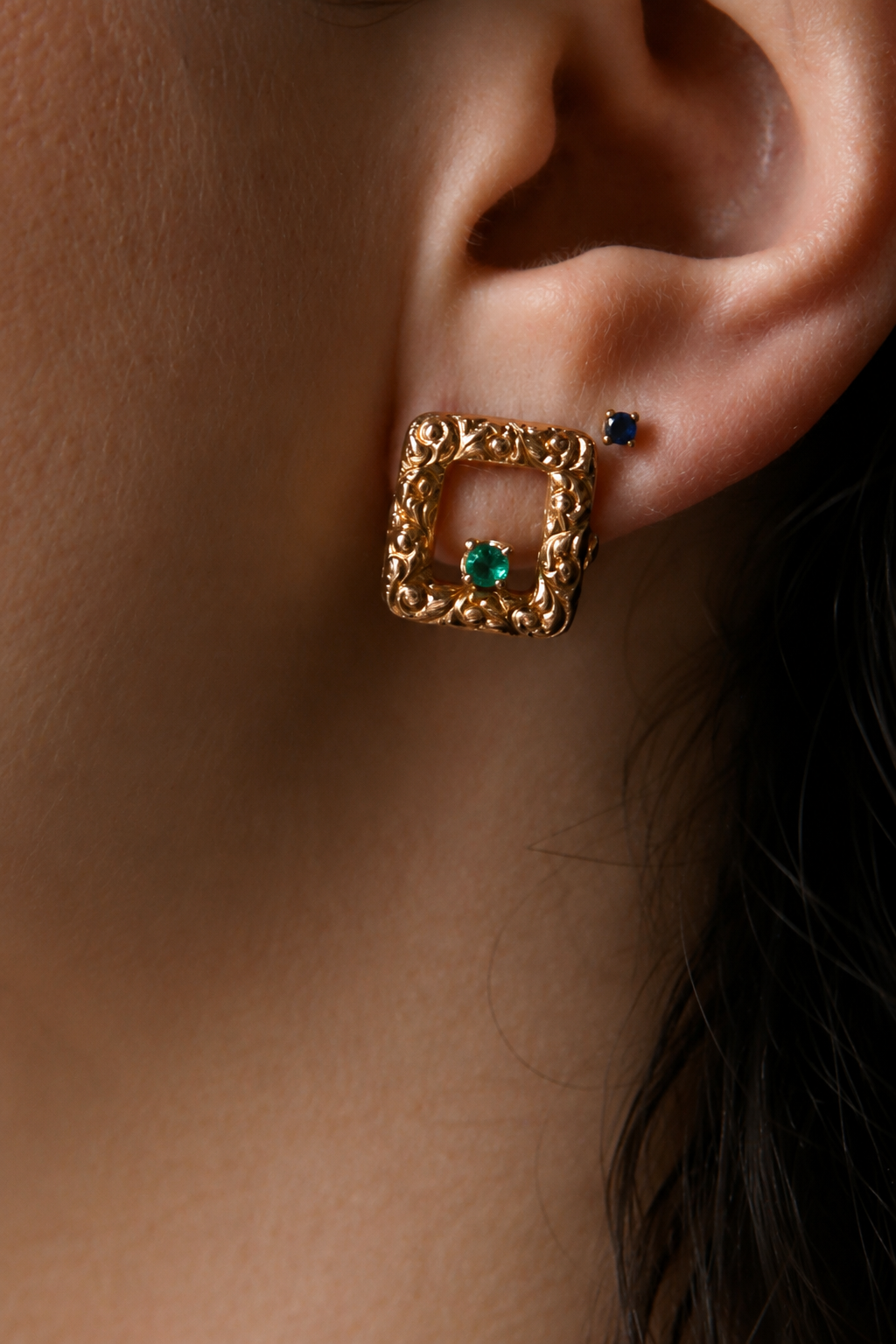 1893 14KT Gold and Emerald Studs