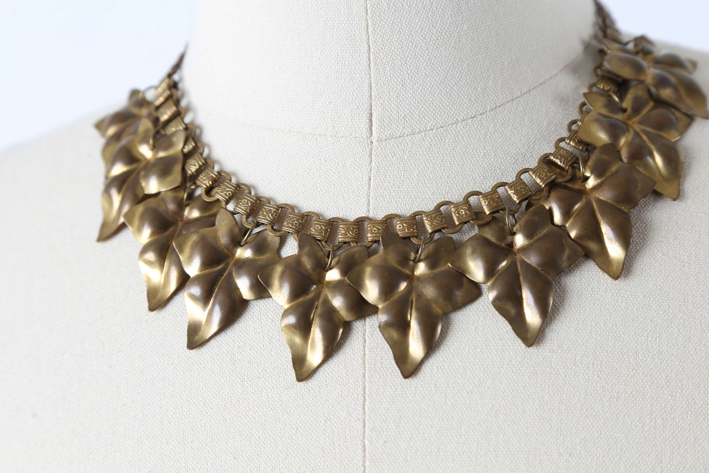 1930's Brass Leaf Necklace