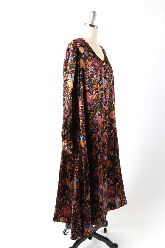 1980's Silk Dark Floral Duster
