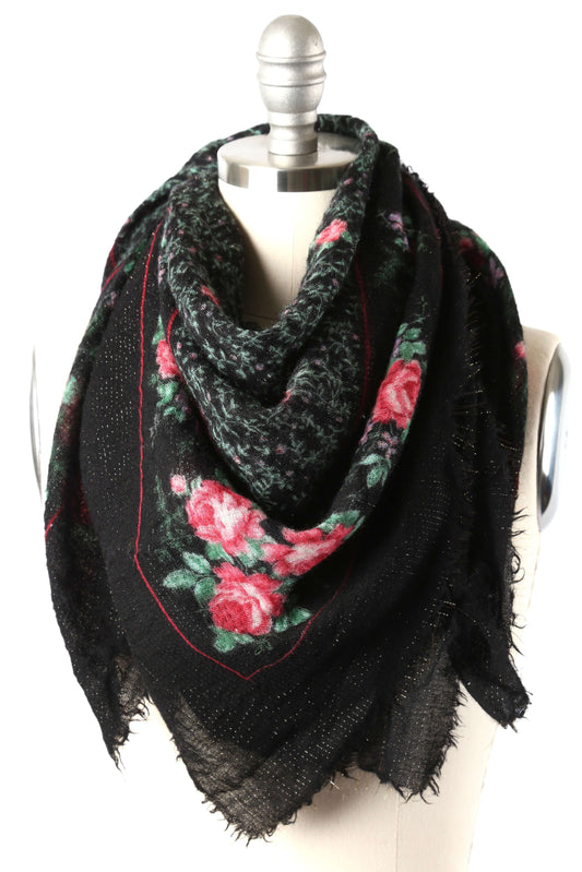 1970's Metallic Rose Blanket Scarf