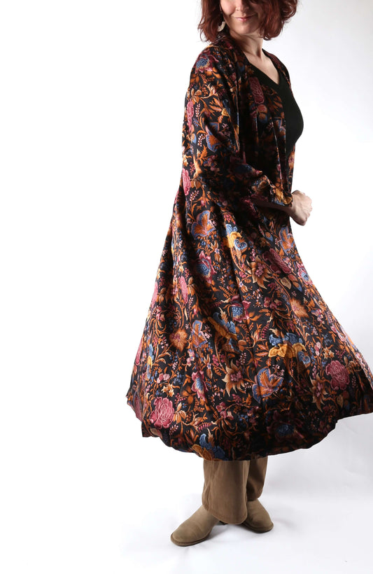1980's Silk Dark Floral Duster