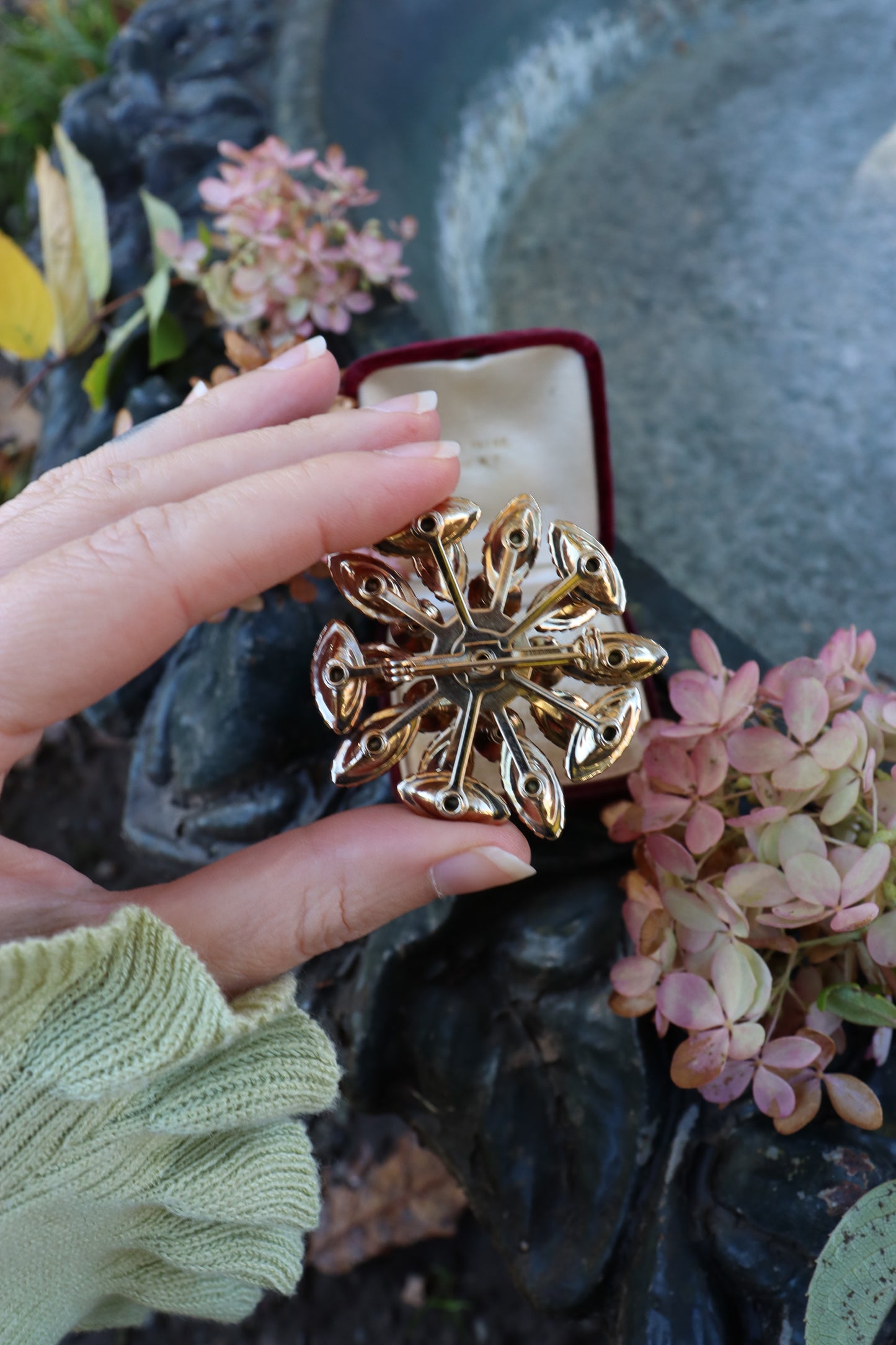 1960s Berry Rhinestone Floral Brooch