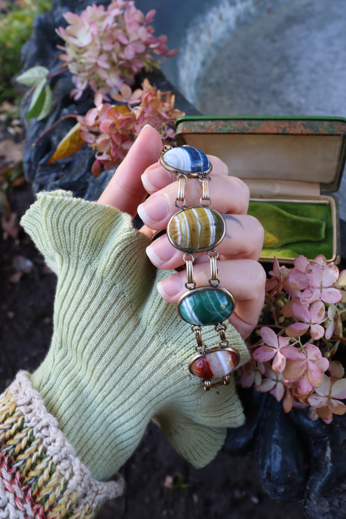 1950s Gold Filled Carved Stone Scarab Bracelet