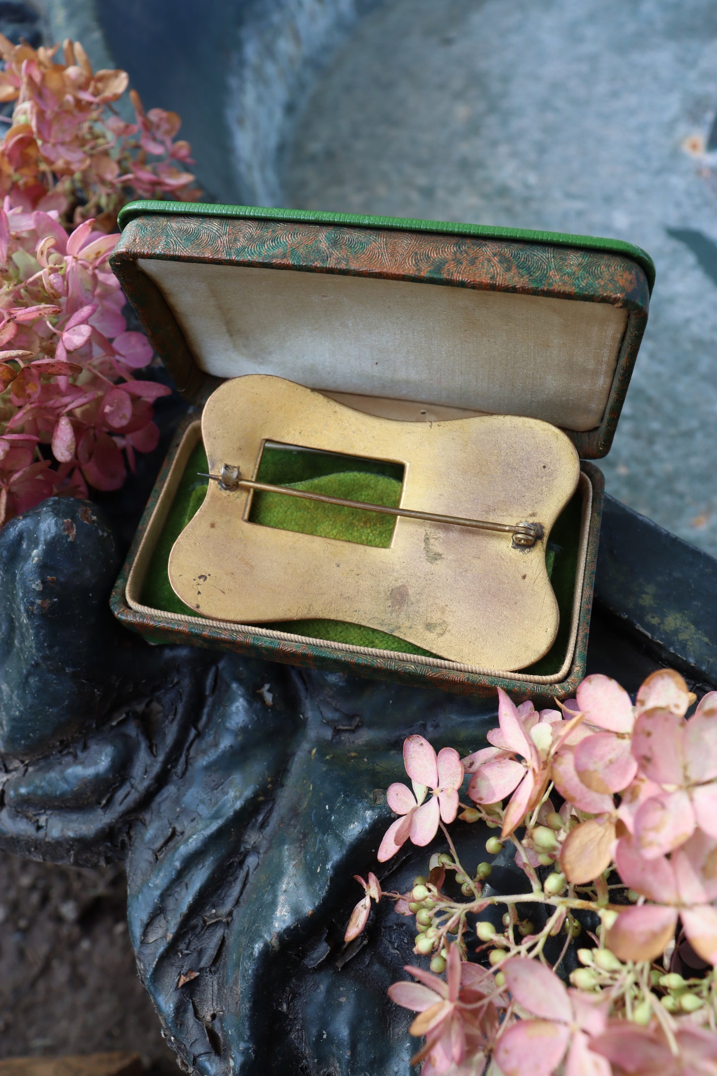 1900s Art Nouveau Cattail Enamel Sash Brooch