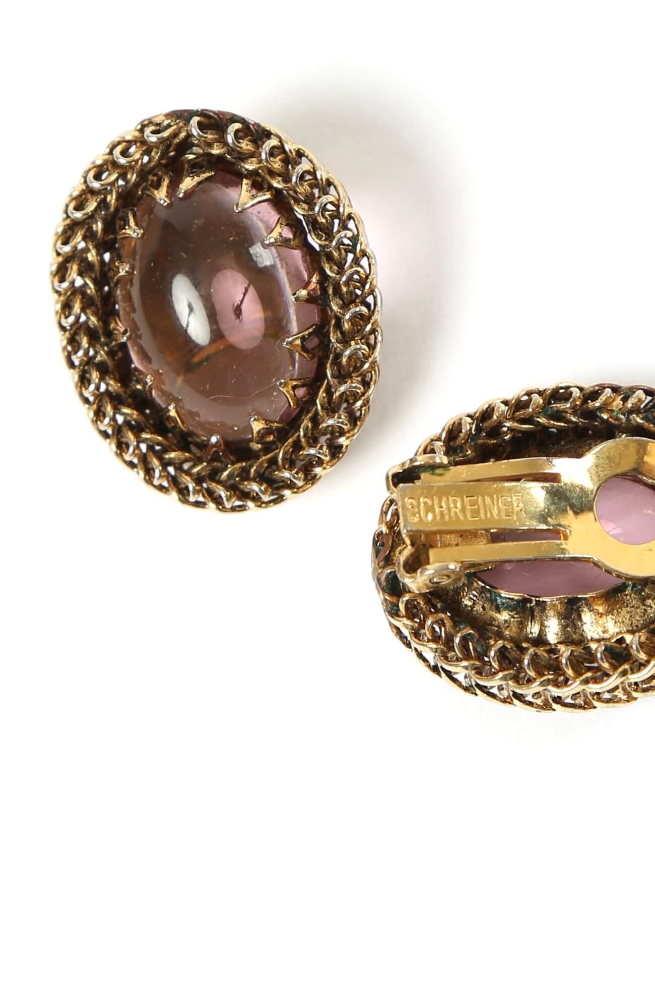 1950's Designer Schreiner Lavender Cabochon Earrings