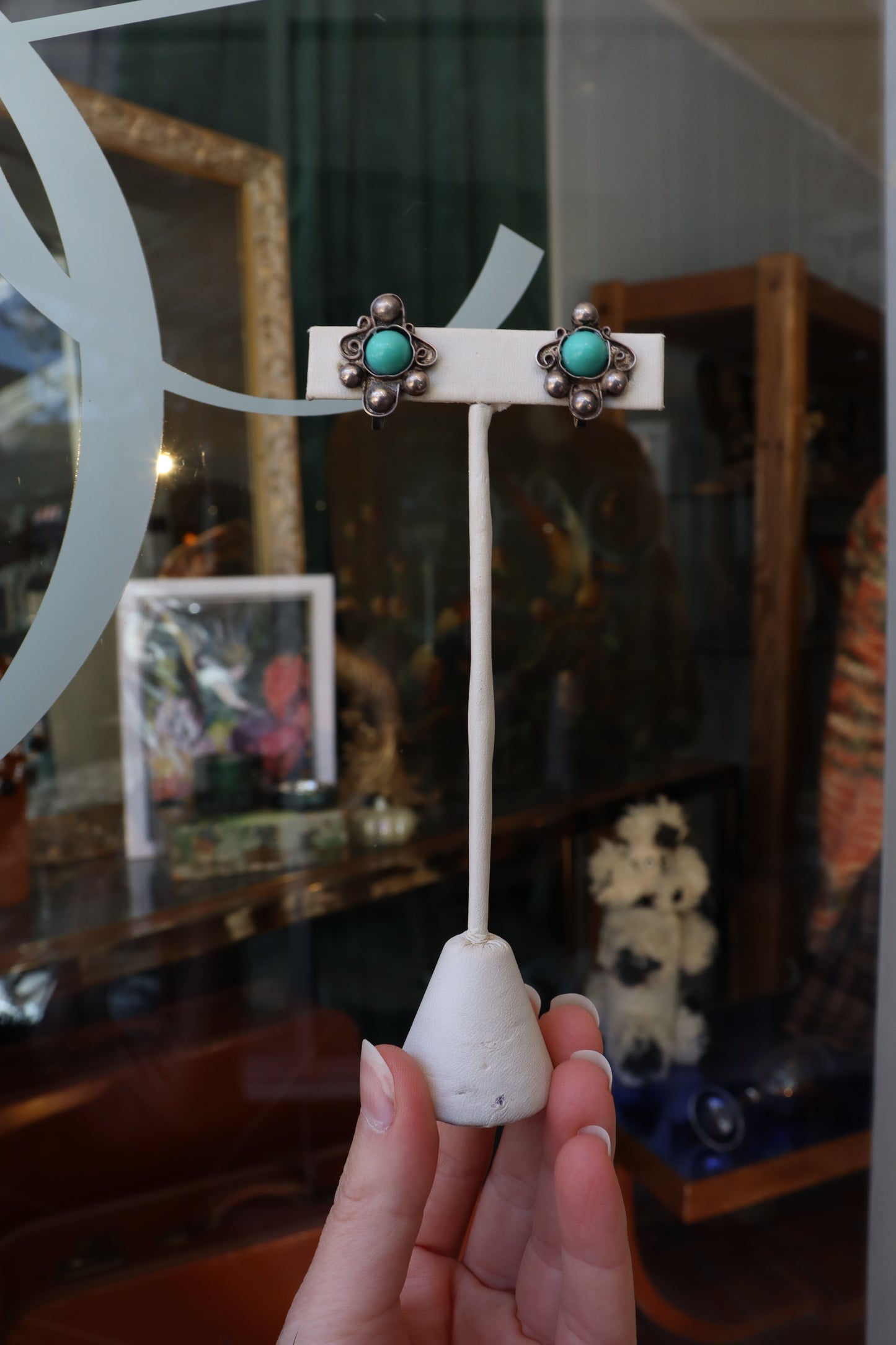 1940's Mexican Sterling Faux Turquoise Earrings