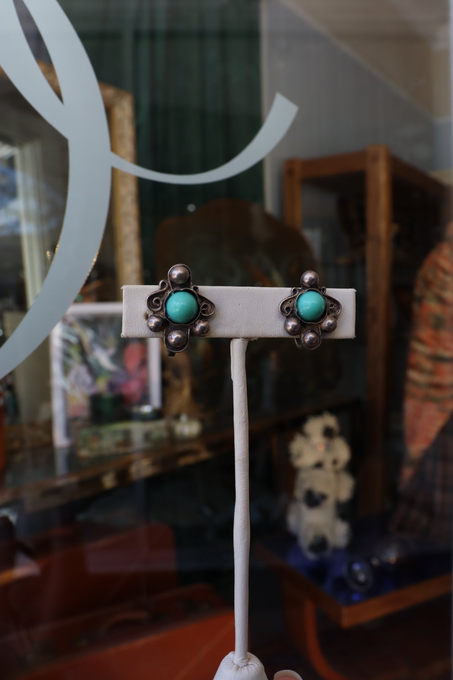 1940's Mexican Sterling Faux Turquoise Earrings