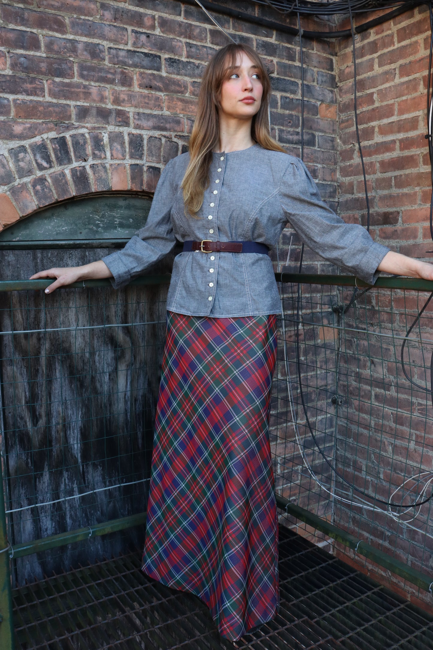 1970's Bradley Plaid Printed Maxi Skirt